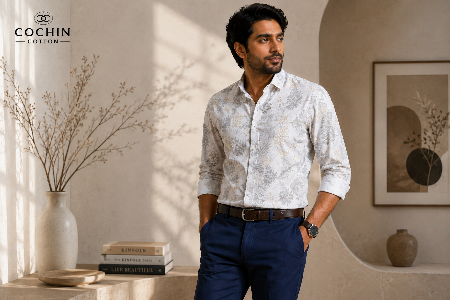 How to style a printed cotton shirt without looking overdressed - smart casual men's fashion by Cochin Cotton