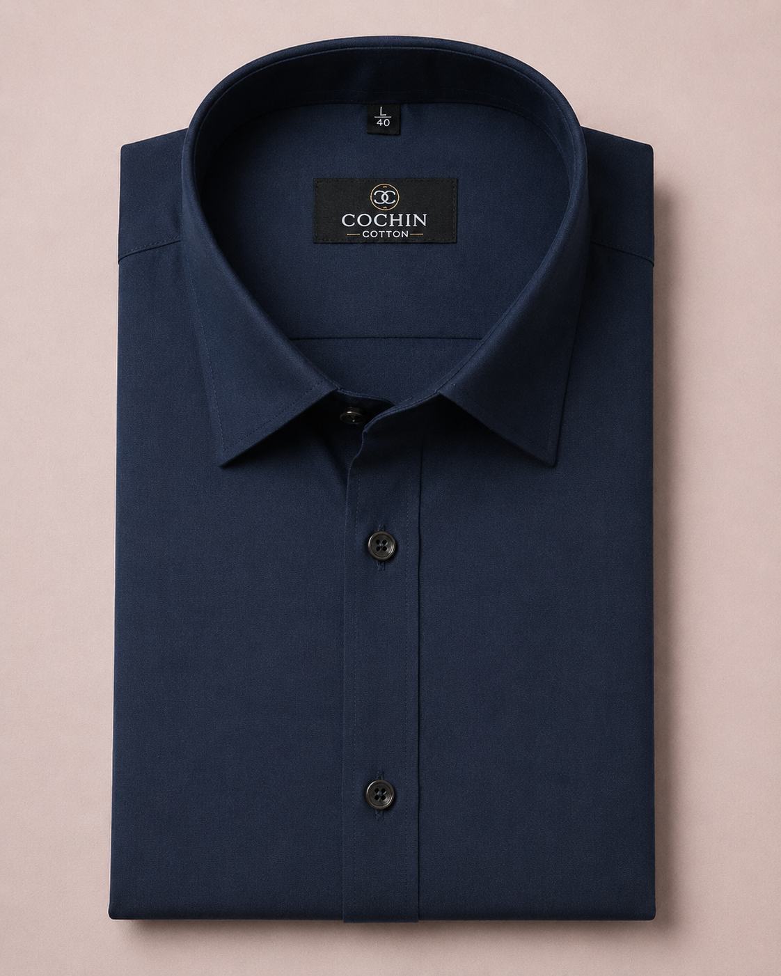 Cochin Cotton Solid Navy Blue Satin Shirt