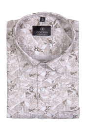 Cochin Cotton Beige Abstract Mosaic Printed Cotton Shirt