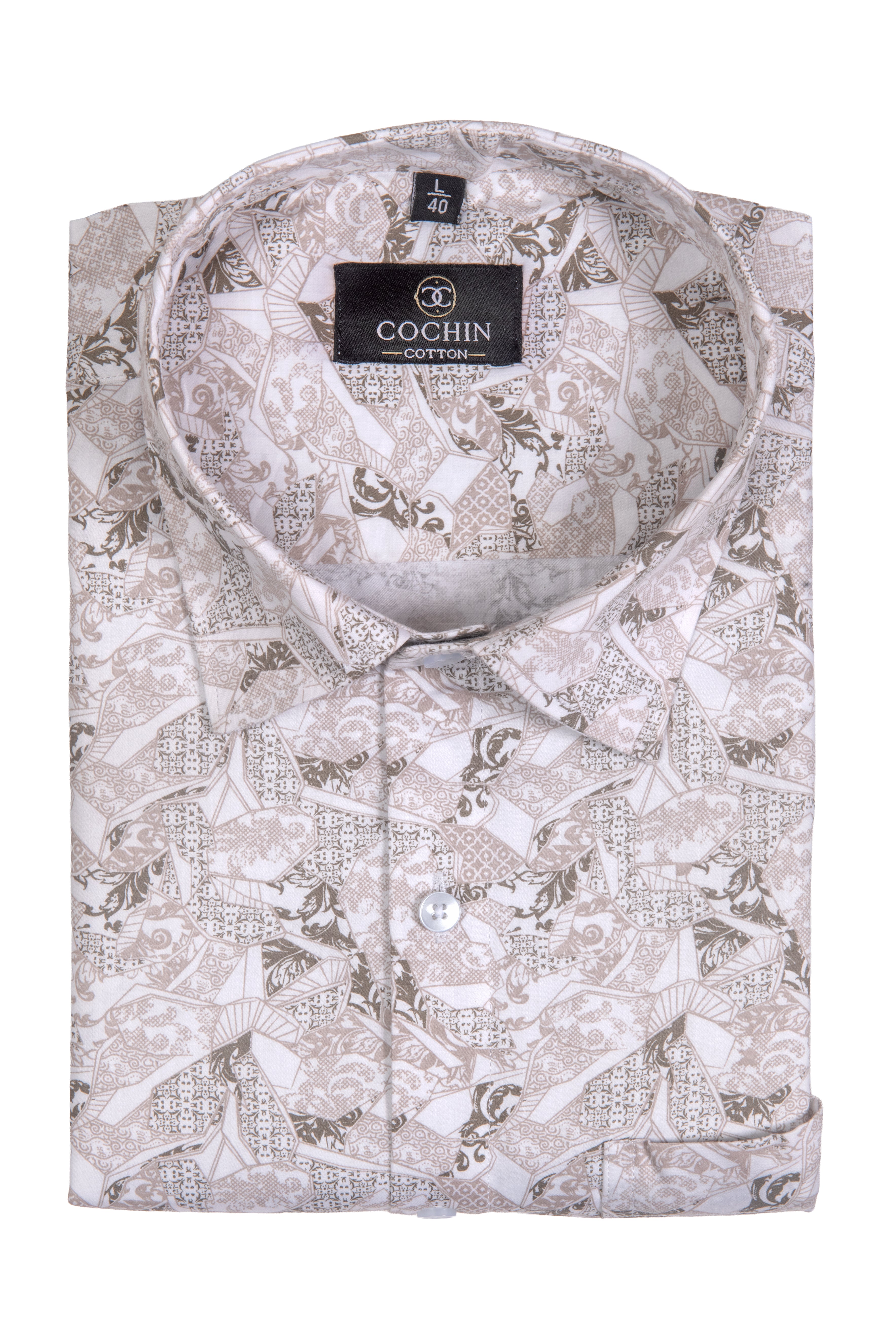 Cochin Cotton Beige Abstract Mosaic Printed Cotton Shirt