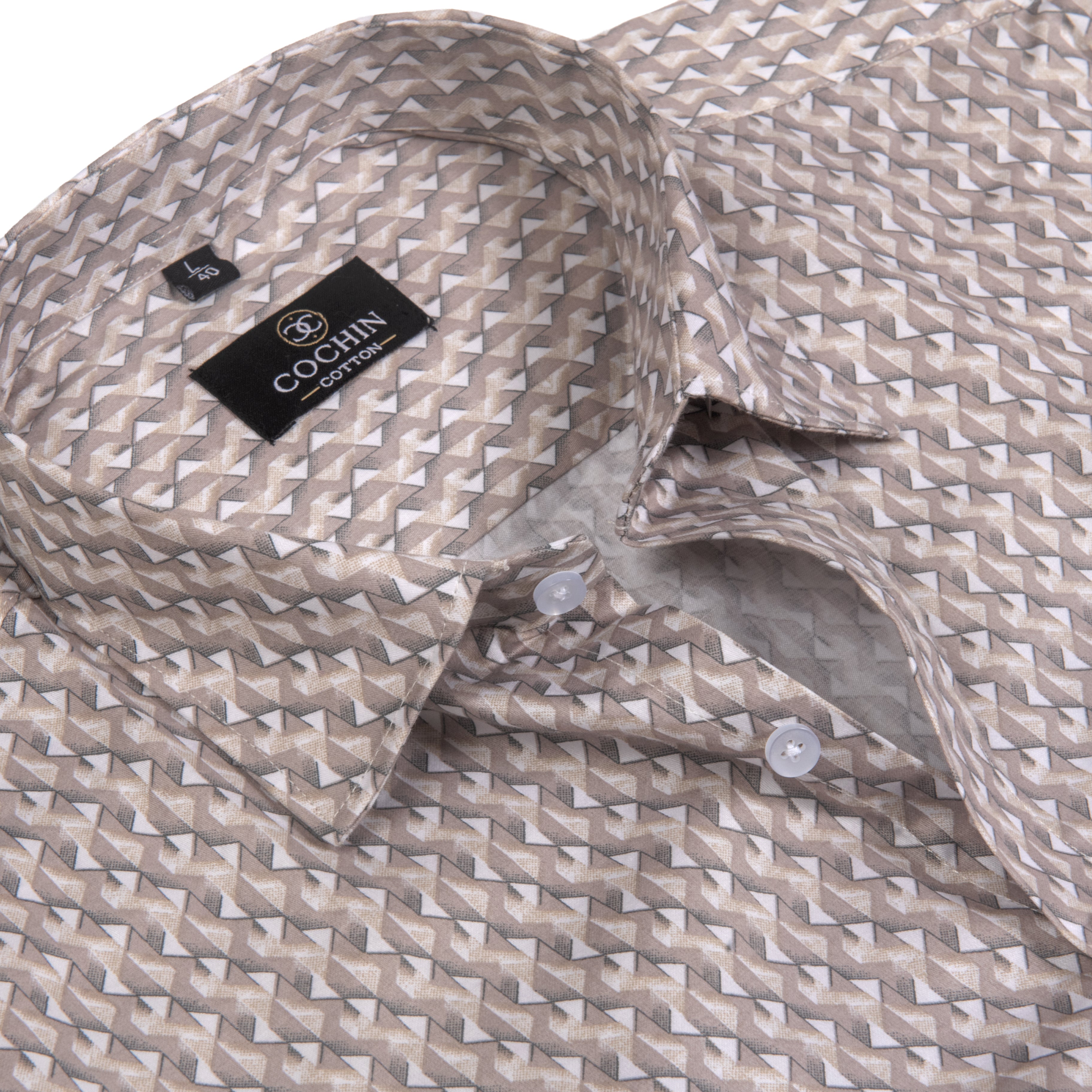Cochin Cotton Beige Geometric Printed Cotton Shirt
