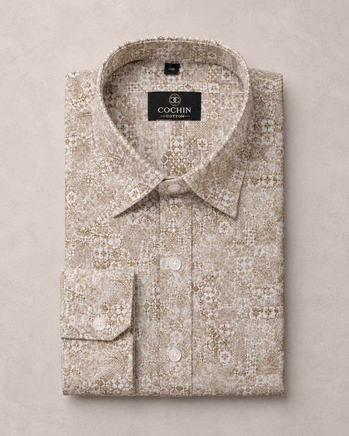 Cochin Cotton Beige Mosaic Printed Cotton Shirt