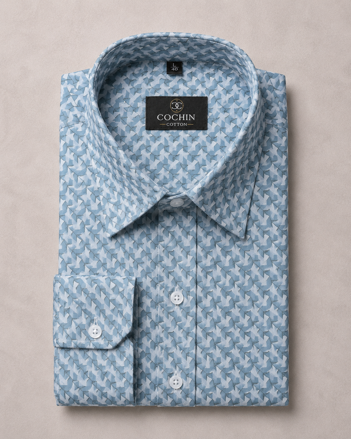 Cochin Cotton Sky Blue Geometric Printed Cotton Shirt