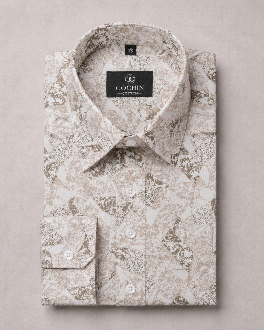 Cochin Cotton Beige Abstract Mosaic Printed Cotton Shirt