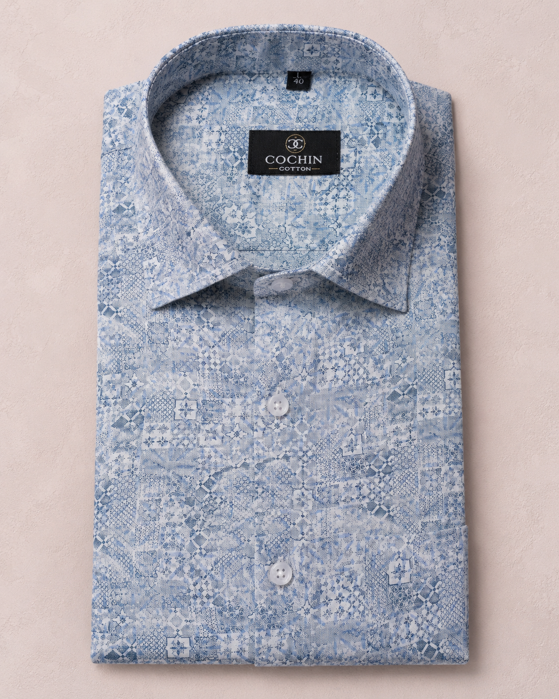 Cochin Cotton Sky Blue Mosaic Printed Cotton Shirt