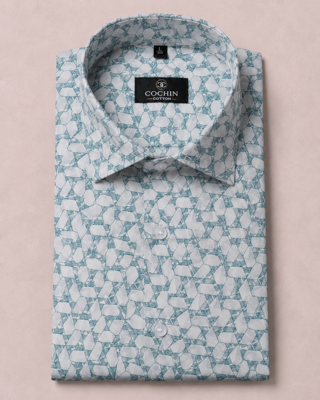 Cochin Cotton Aqua Geometric Printed Cotton Shirt