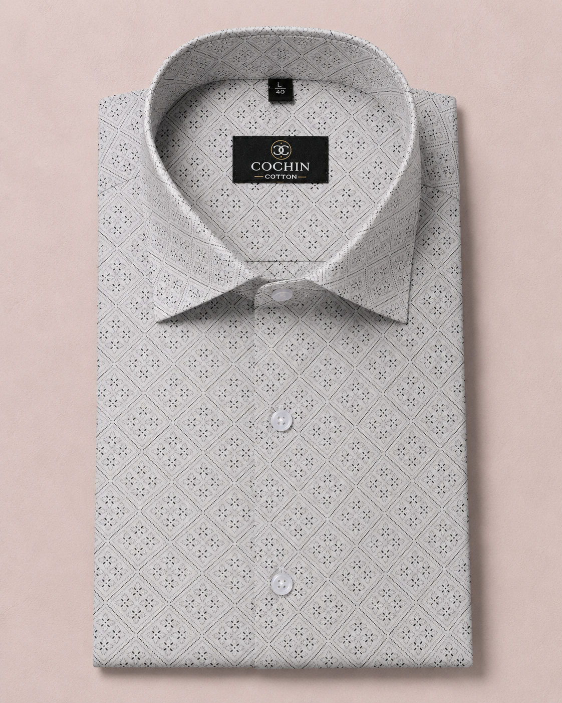 Cochin Cotton White Micro Diamond Printed Cotton Shirt