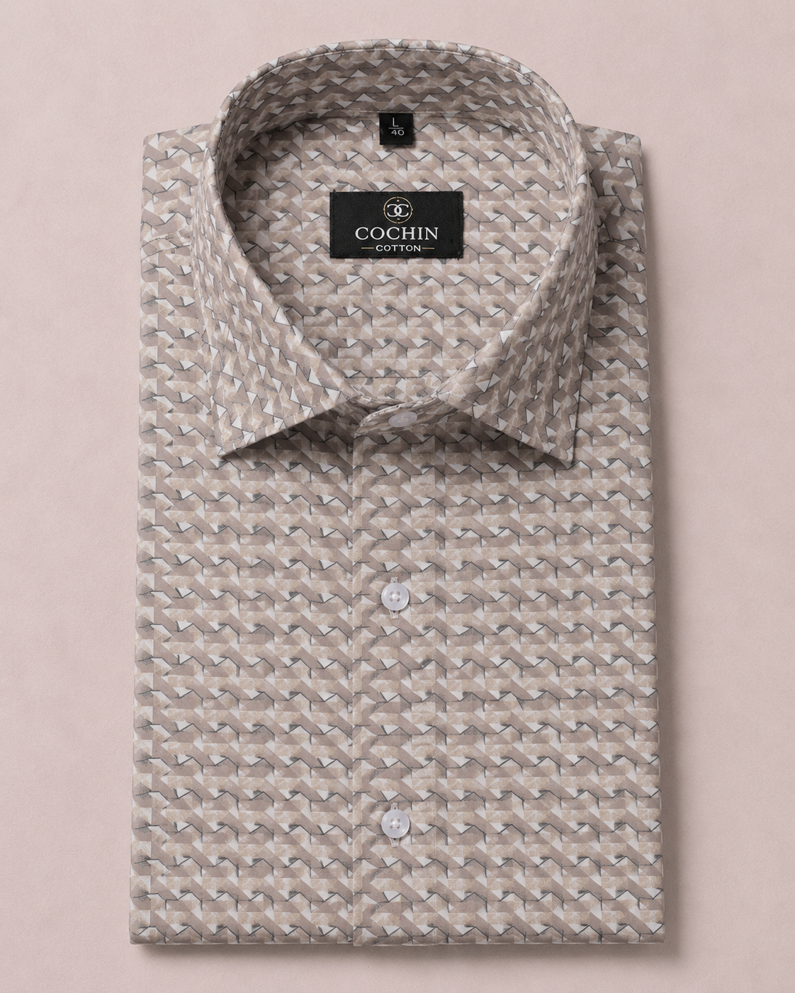 Cochin Cotton Beige Geometric Printed Cotton Shirt