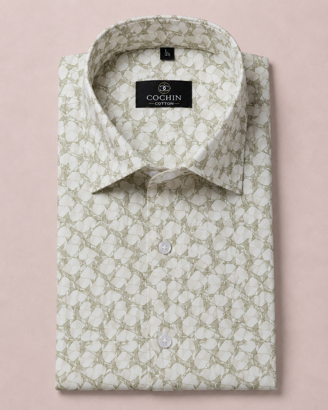Cochin Cotton Olive Geometric Printed Cotton Shirt