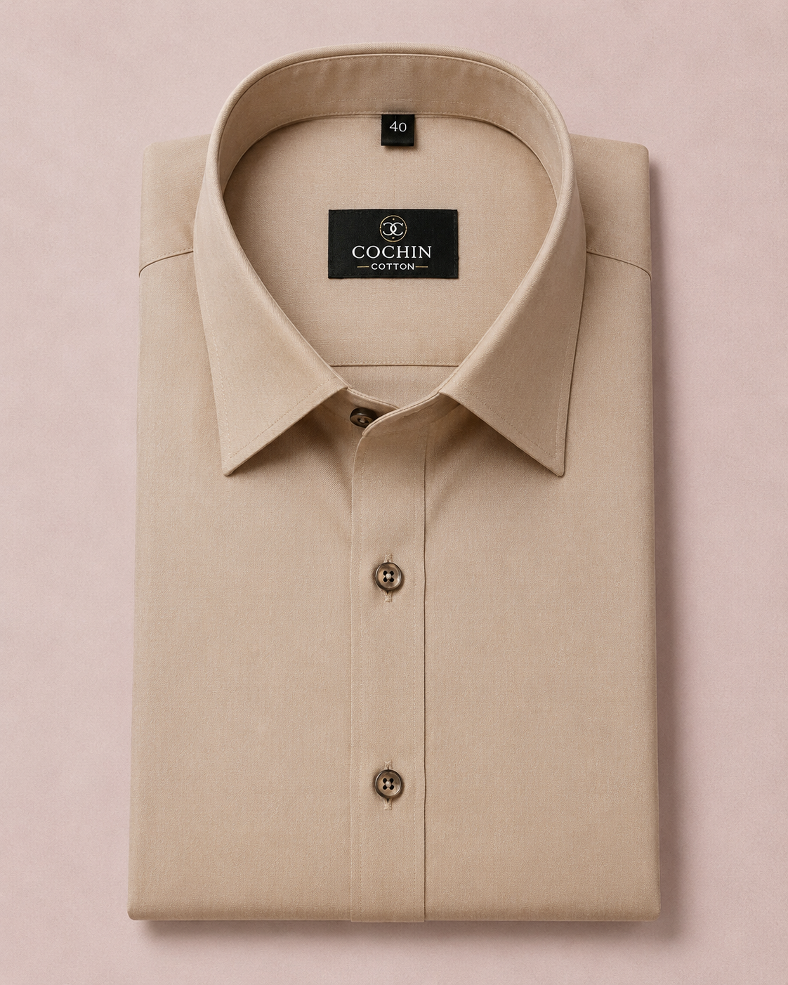Cochin Cotton Solid Beige Satin Shirt