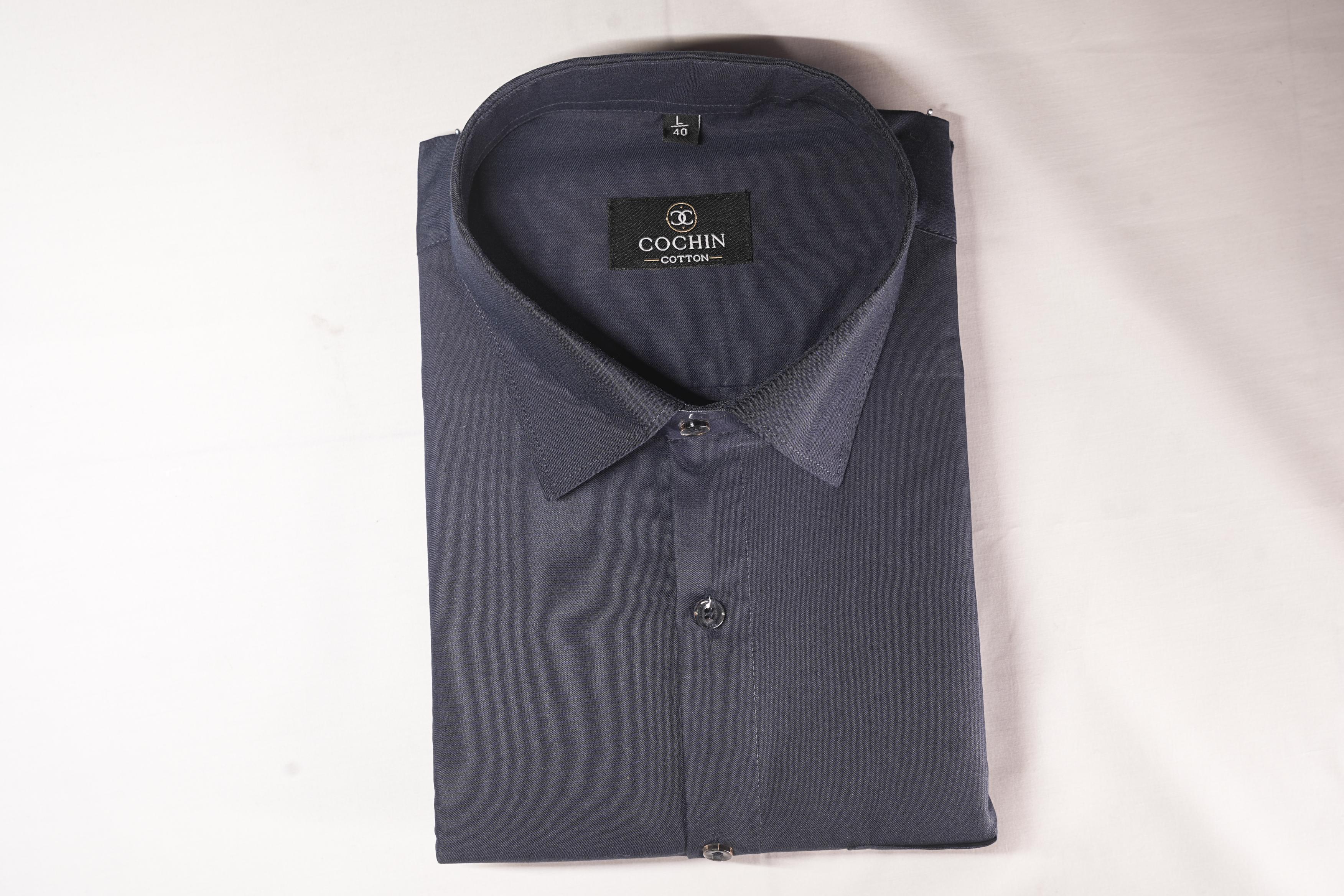 Cochin Cotton Solid Slate Grey Satin Shirt