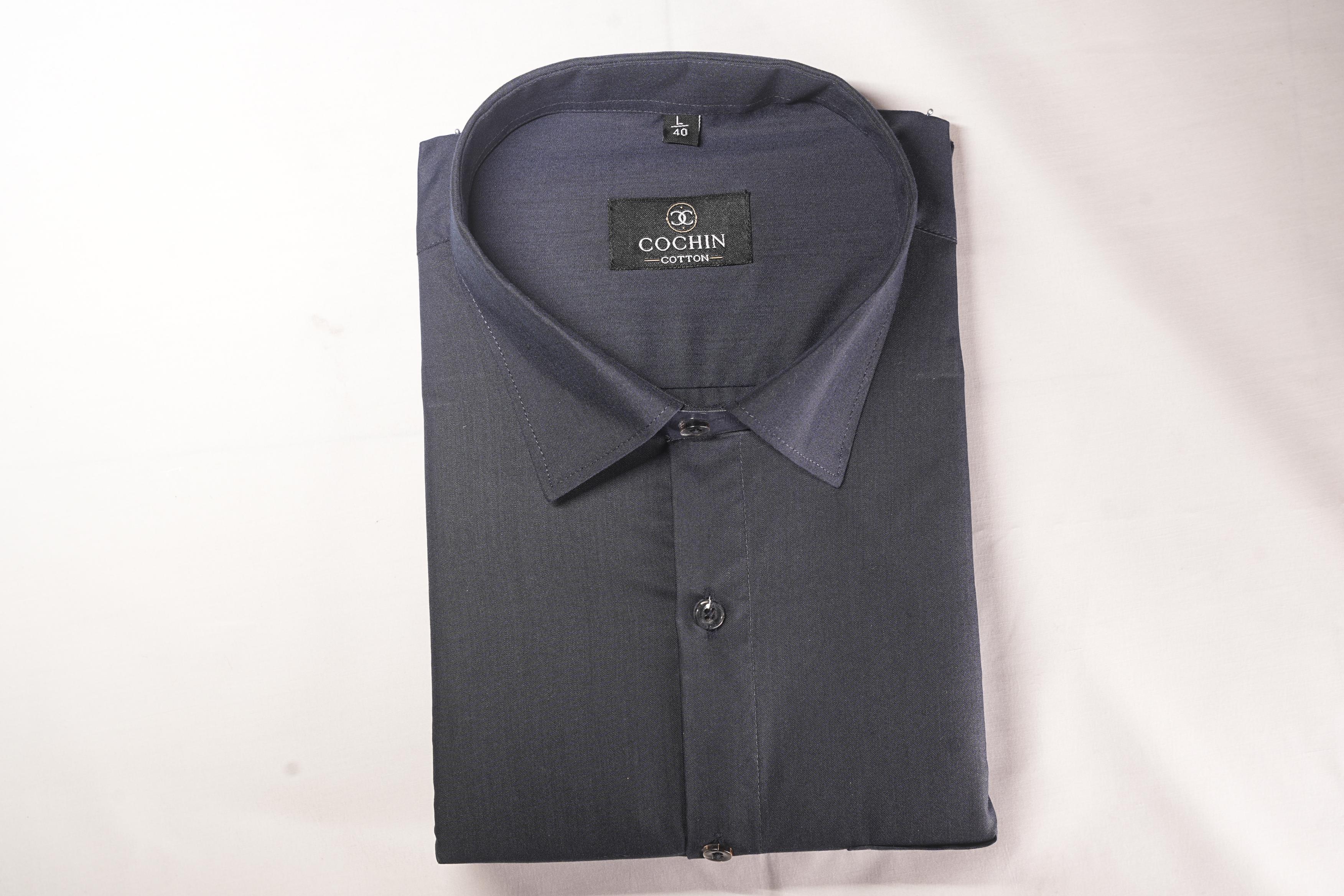 Cochin Cotton Solid Slate Grey Satin Shirt
