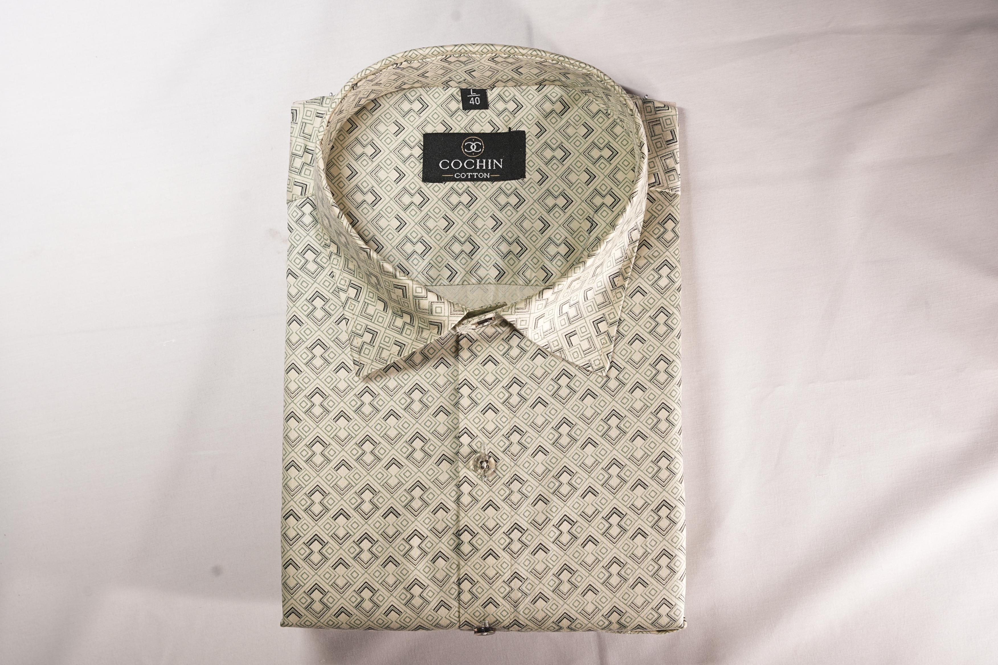 Cochin Cotton Ivory Geometric Printed Cotton Shirt