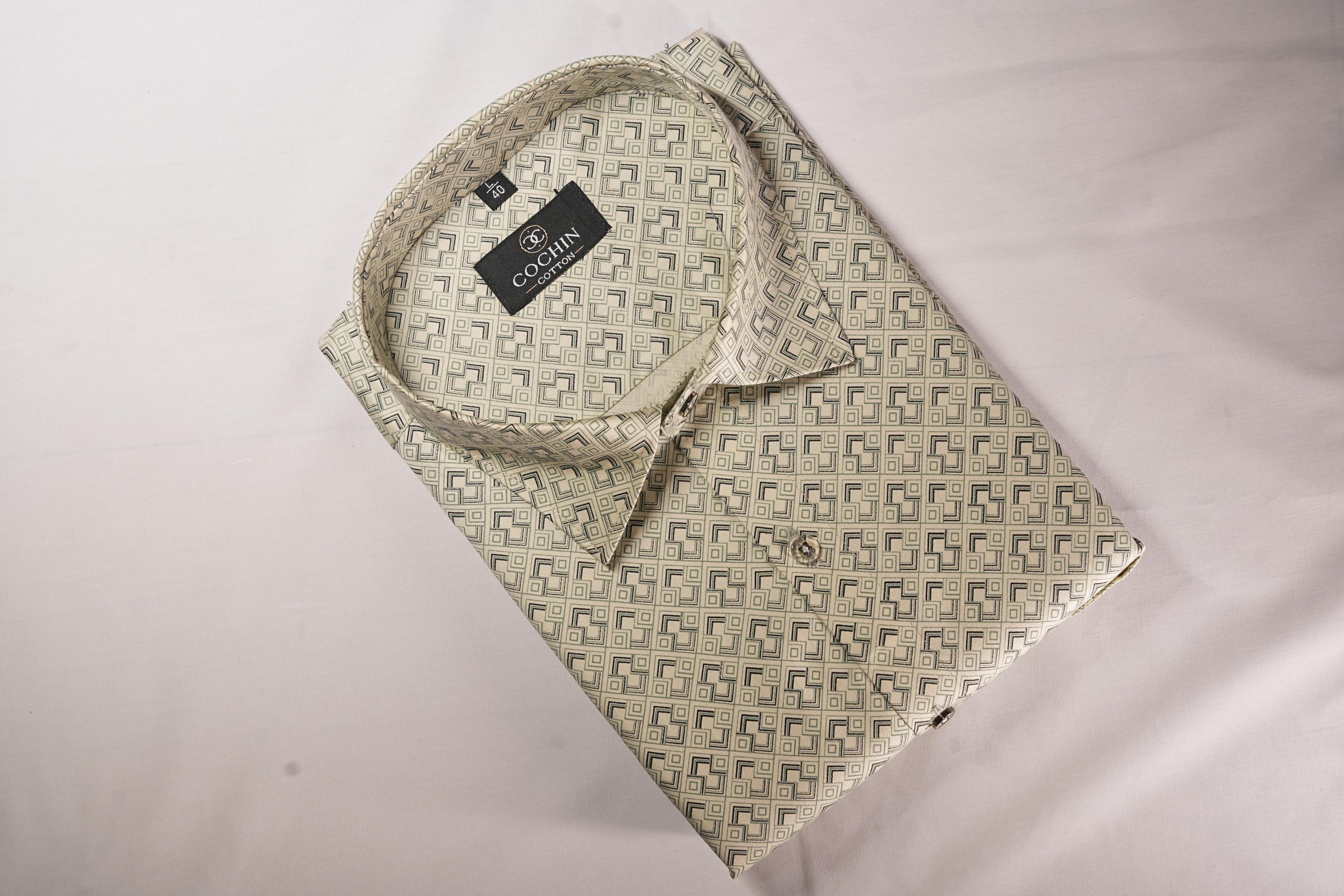 Cochin Cotton Ivory Geometric Printed Cotton Shirt