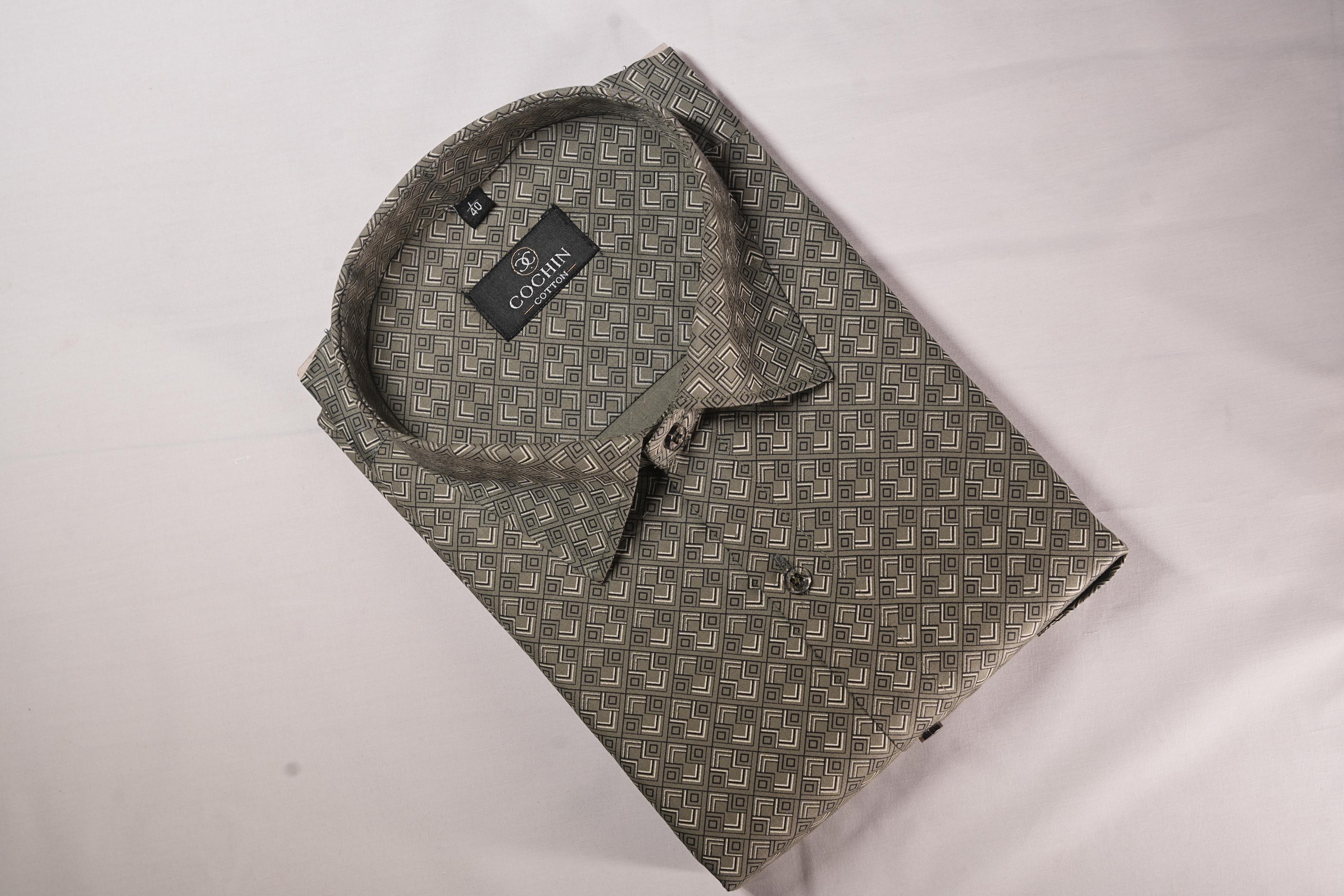 Cochin Cotton Charcoal Geometric Printed Cotton Shirt