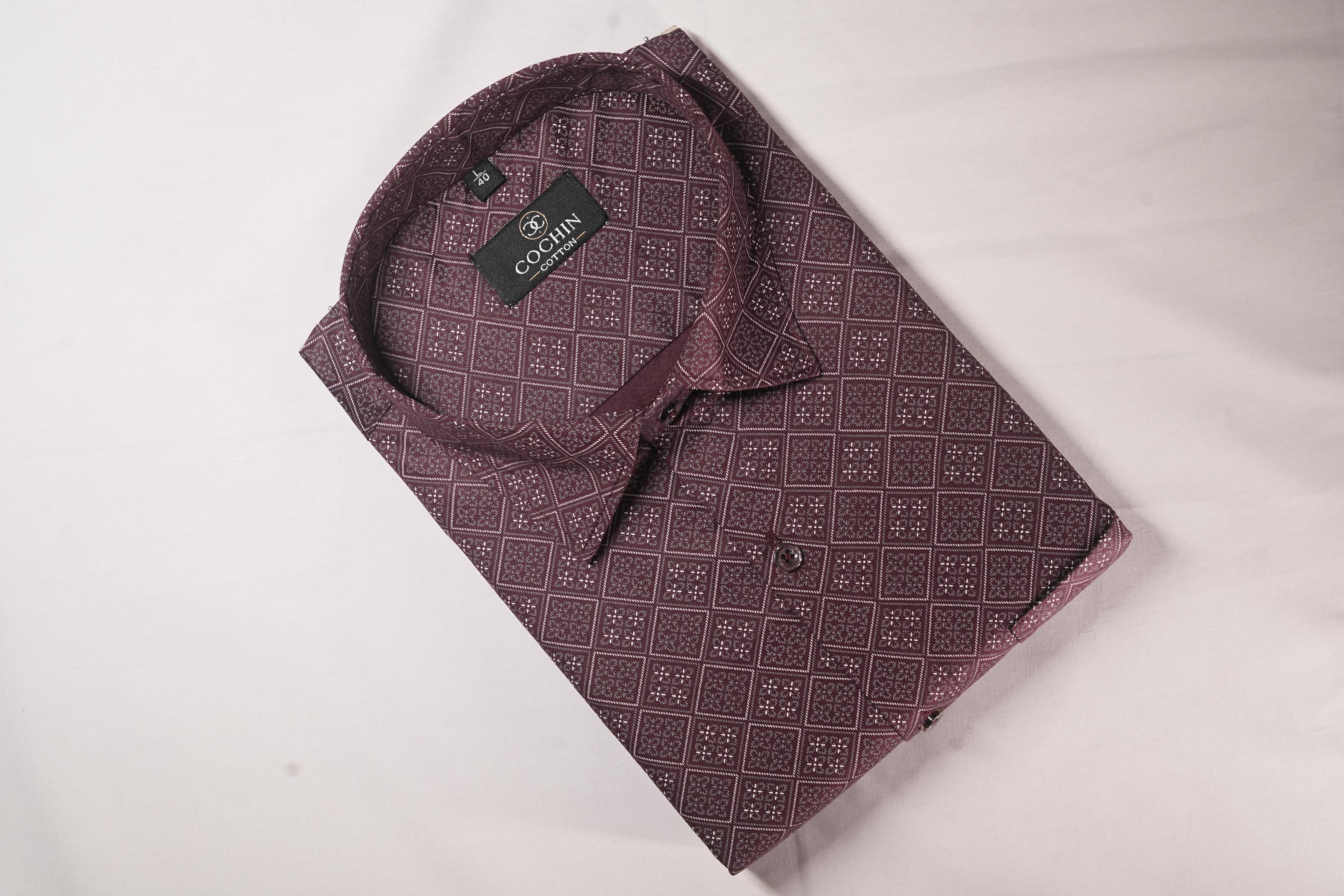 Cochin Cotton Maroon Diamond Printed Cotton Shirt