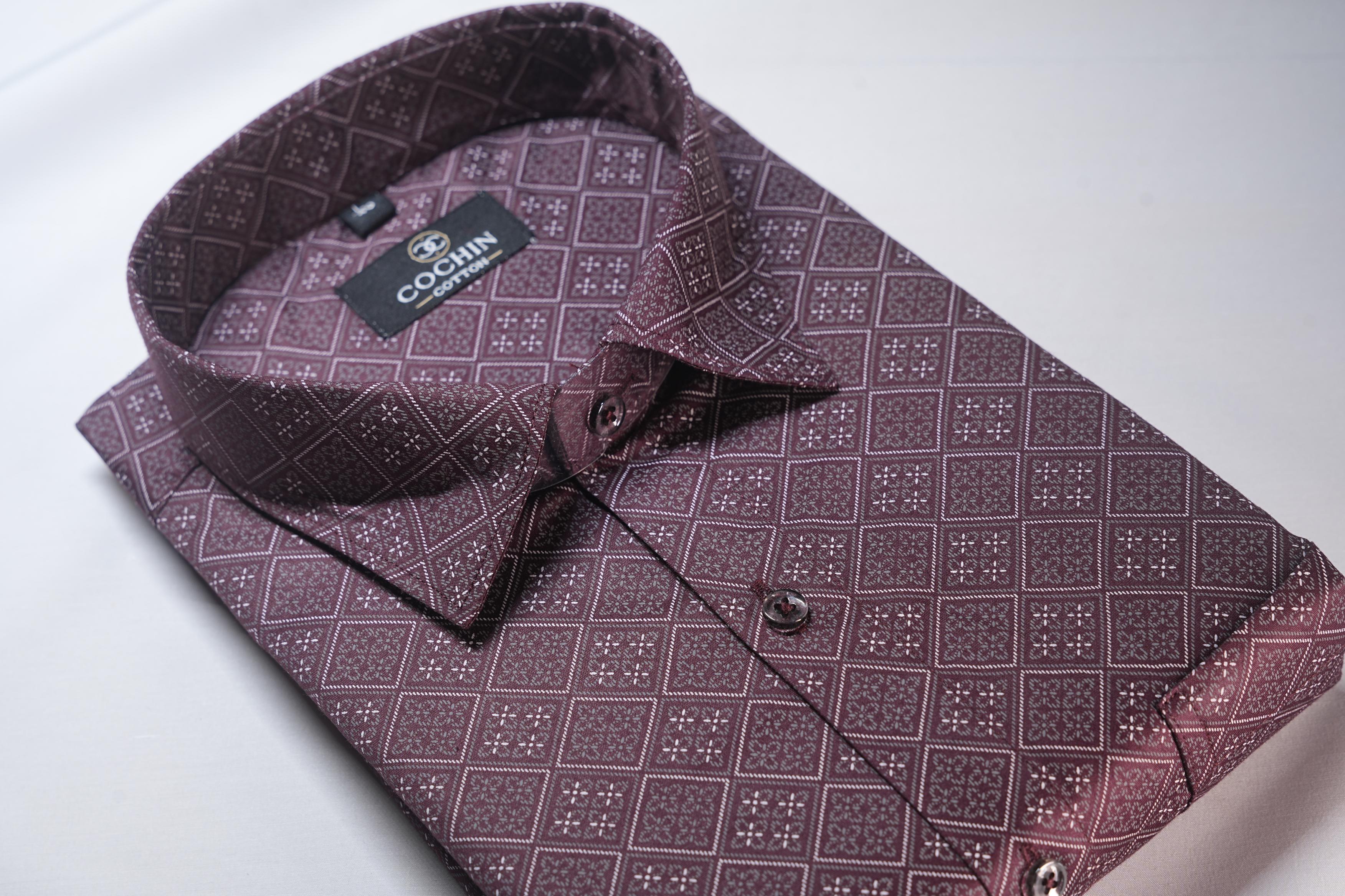 Cochin Cotton Maroon Diamond Printed Cotton Shirt