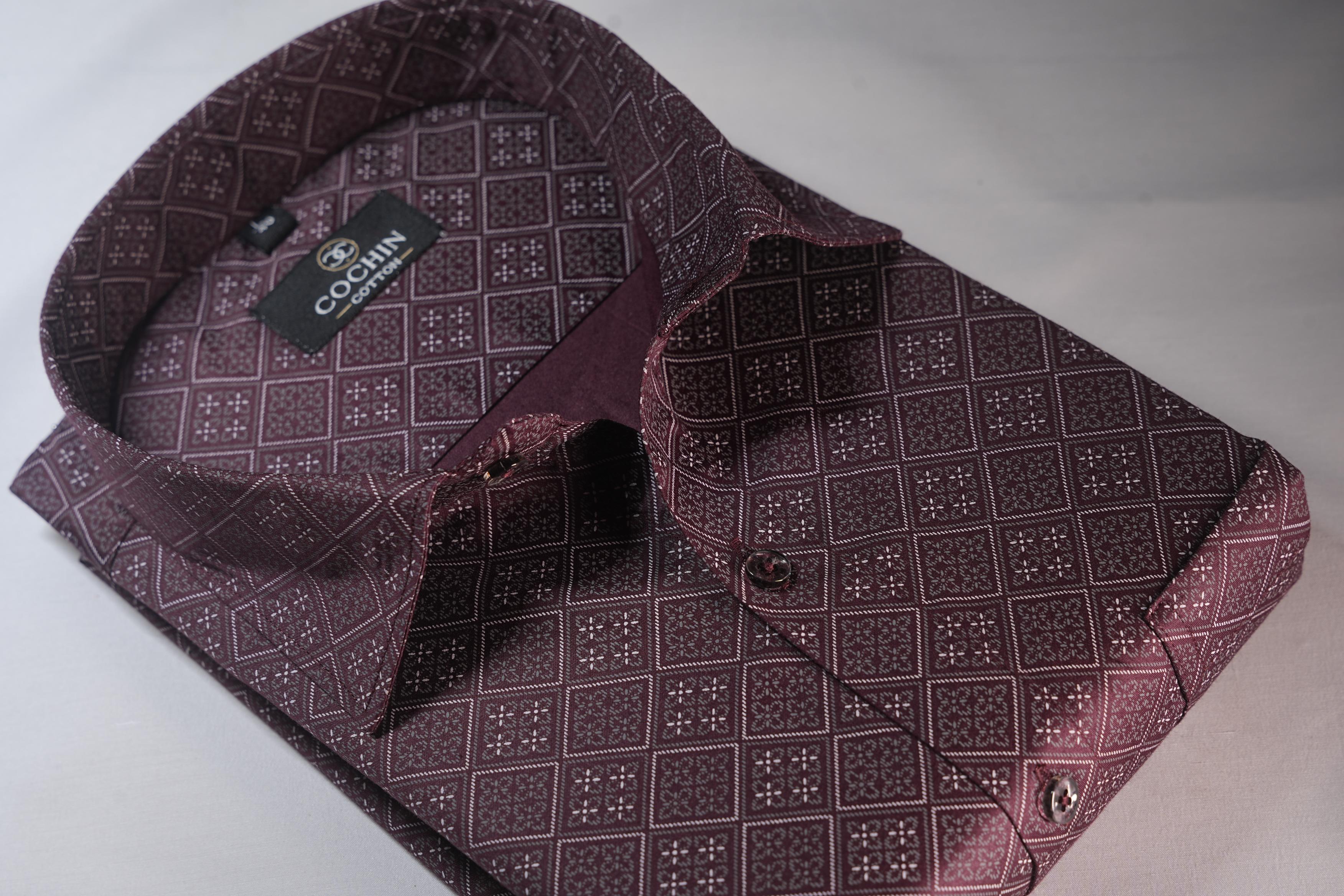 Cochin Cotton Maroon Diamond Printed Cotton Shirt