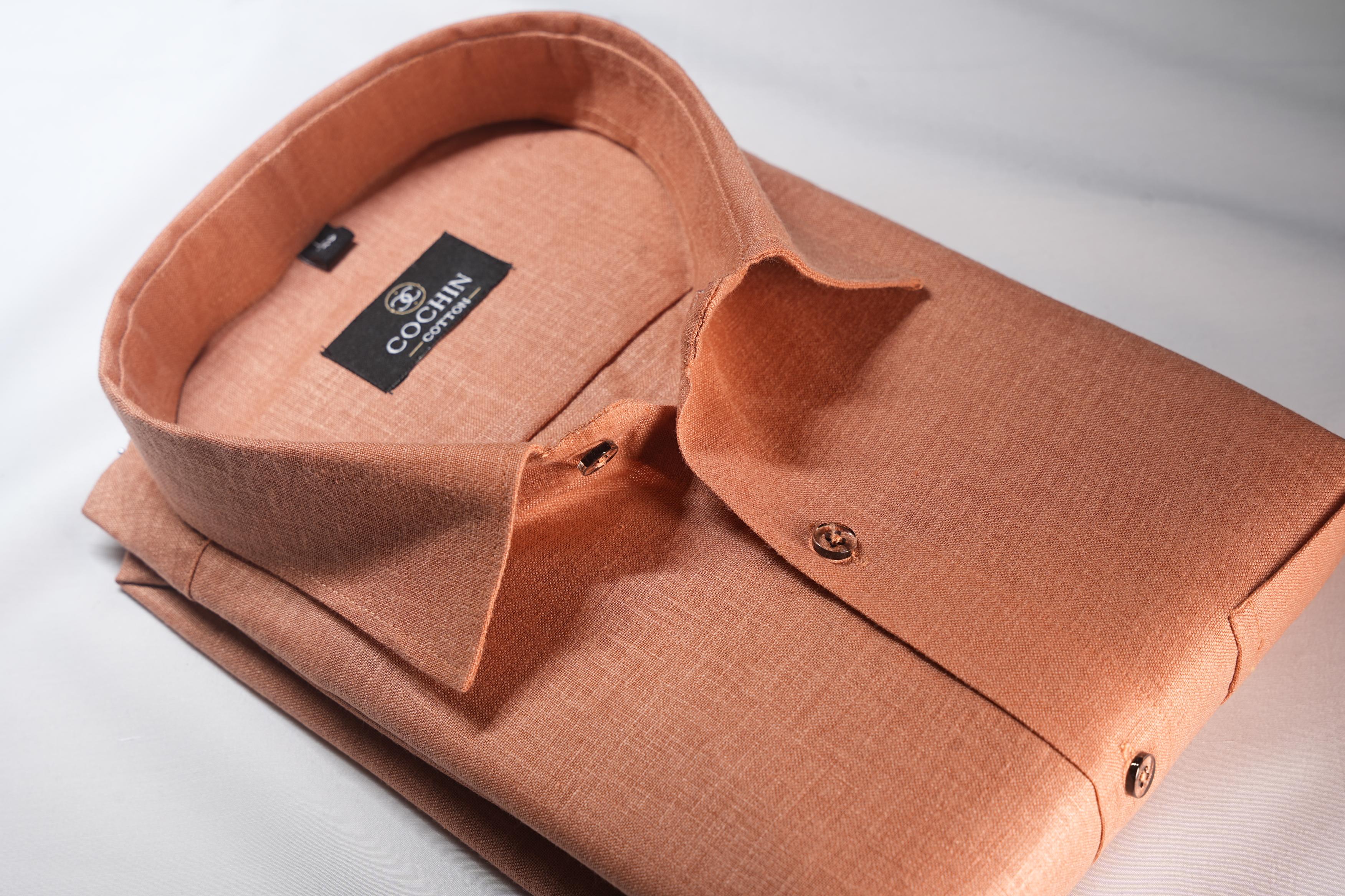 Cochin Cotton Classic Terracotta Orange Linen Shirt
