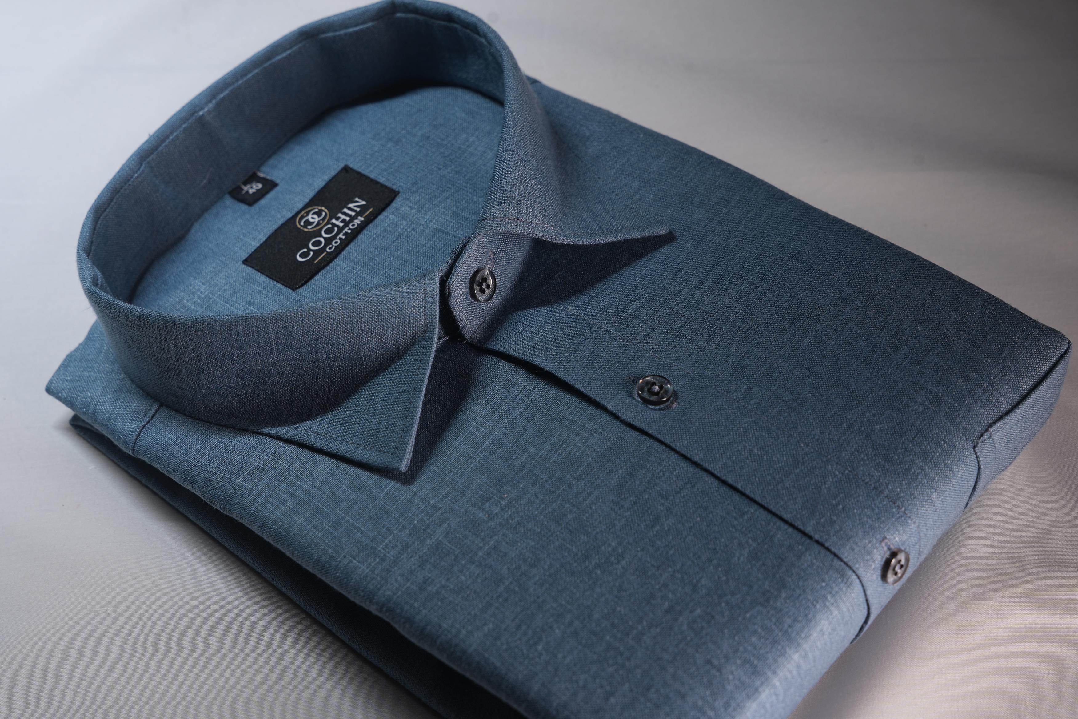 Cochin Cotton Steel Blue Linen Premium Shirt