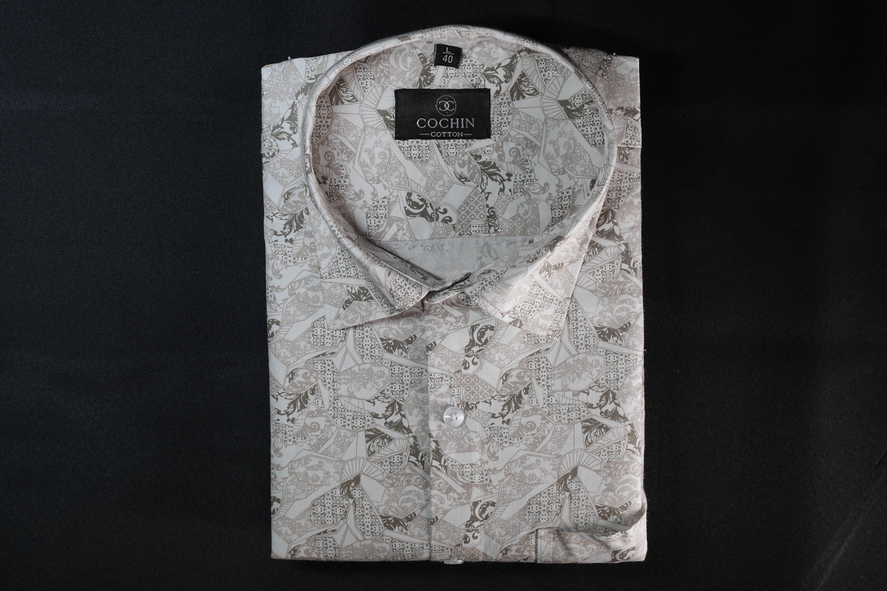 Cochin Cotton Beige Abstract Mosaic Printed Cotton Shirt