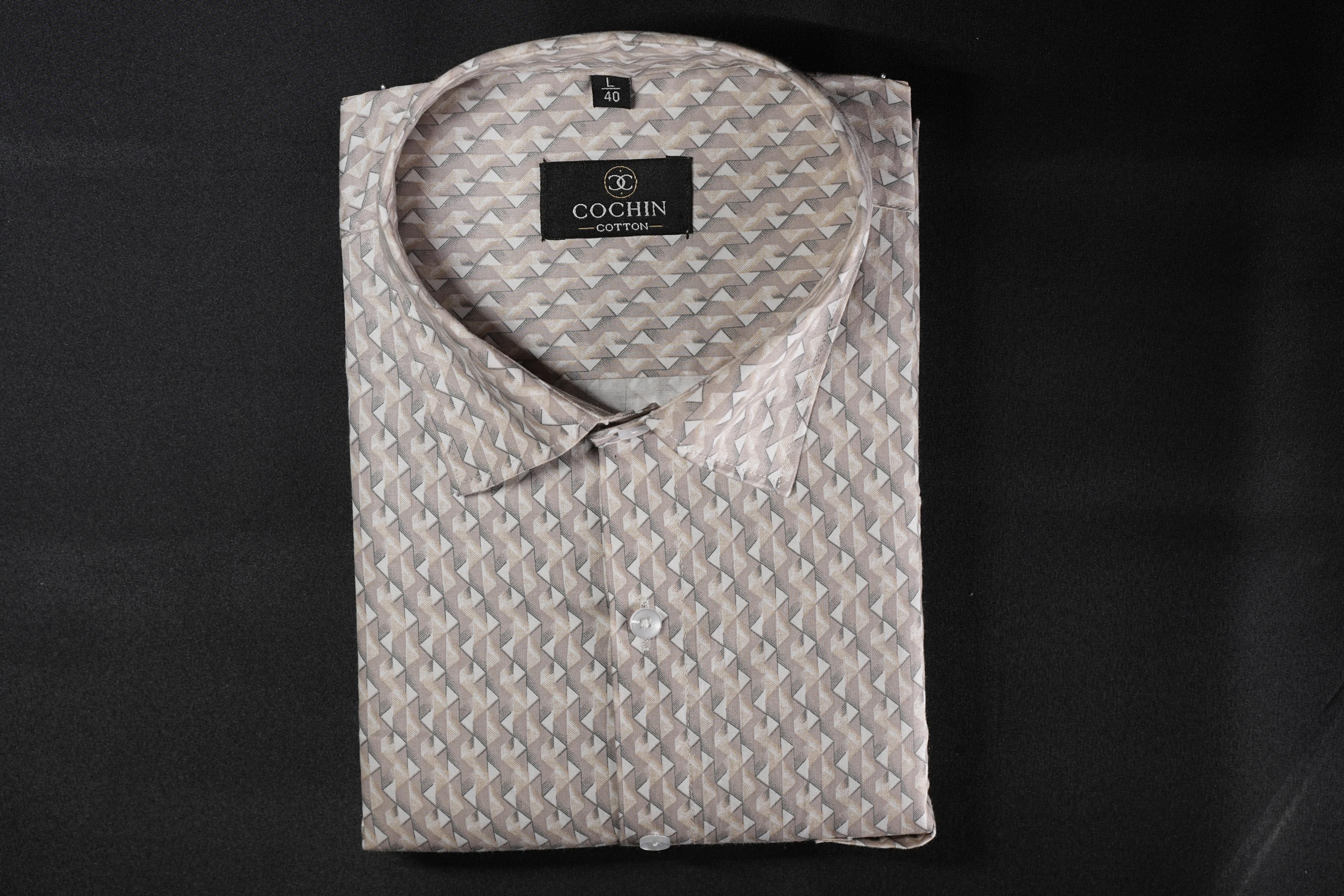 Cochin Cotton Beige Geometric Printed Cotton Shirt