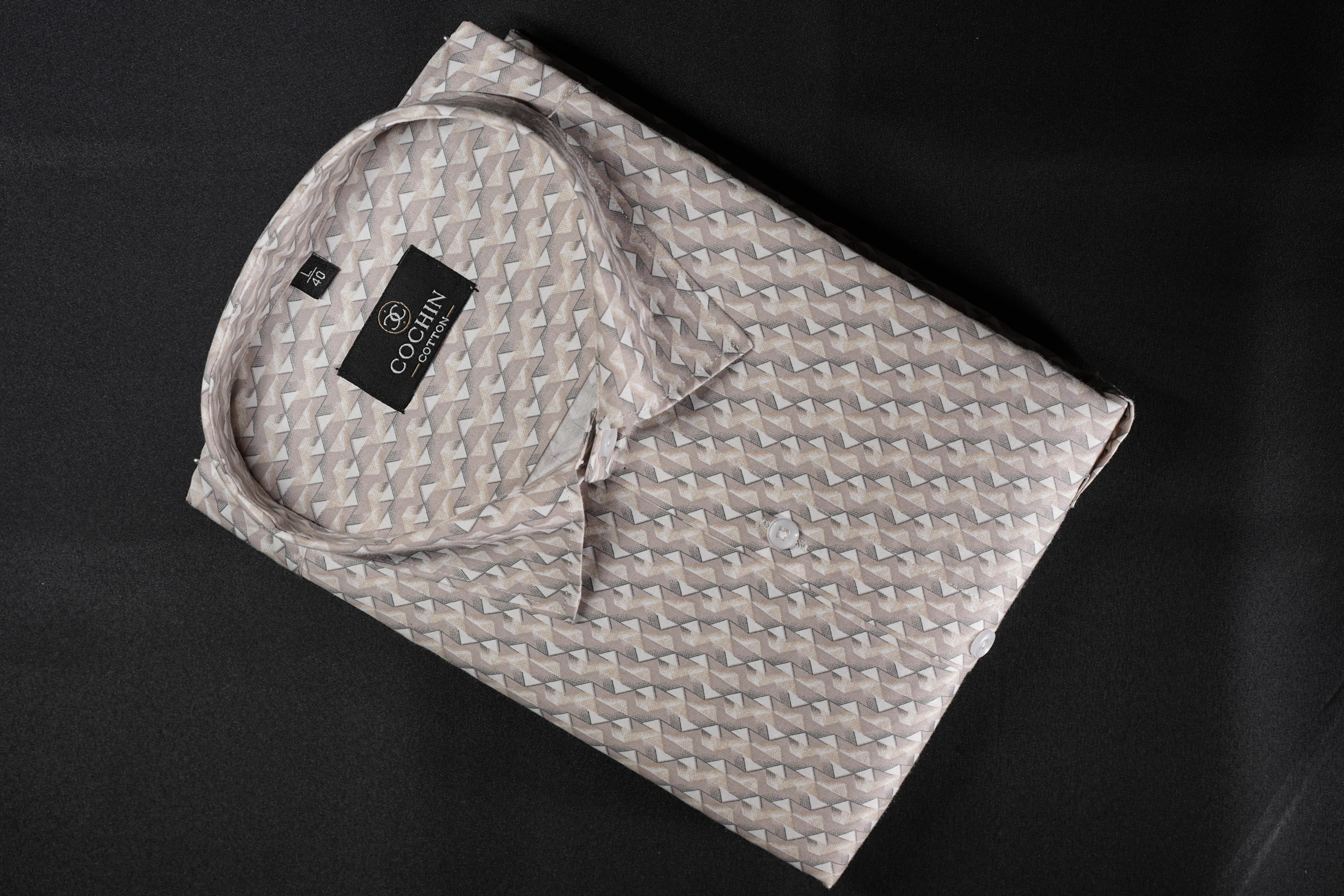 Cochin Cotton Beige Geometric Printed Cotton Shirt