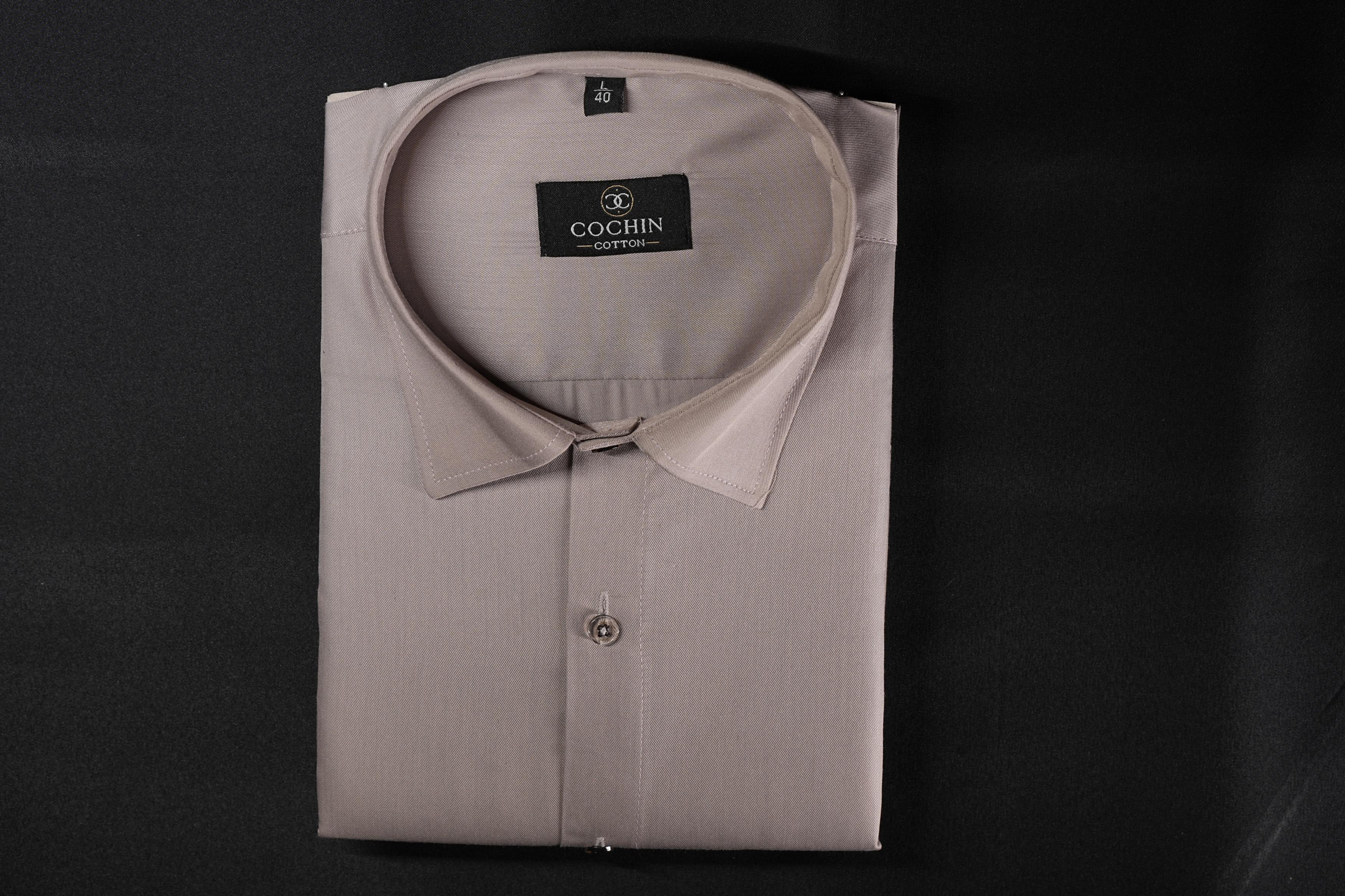 Cochin Cotton Solid Taupe Grey Satin Shirt