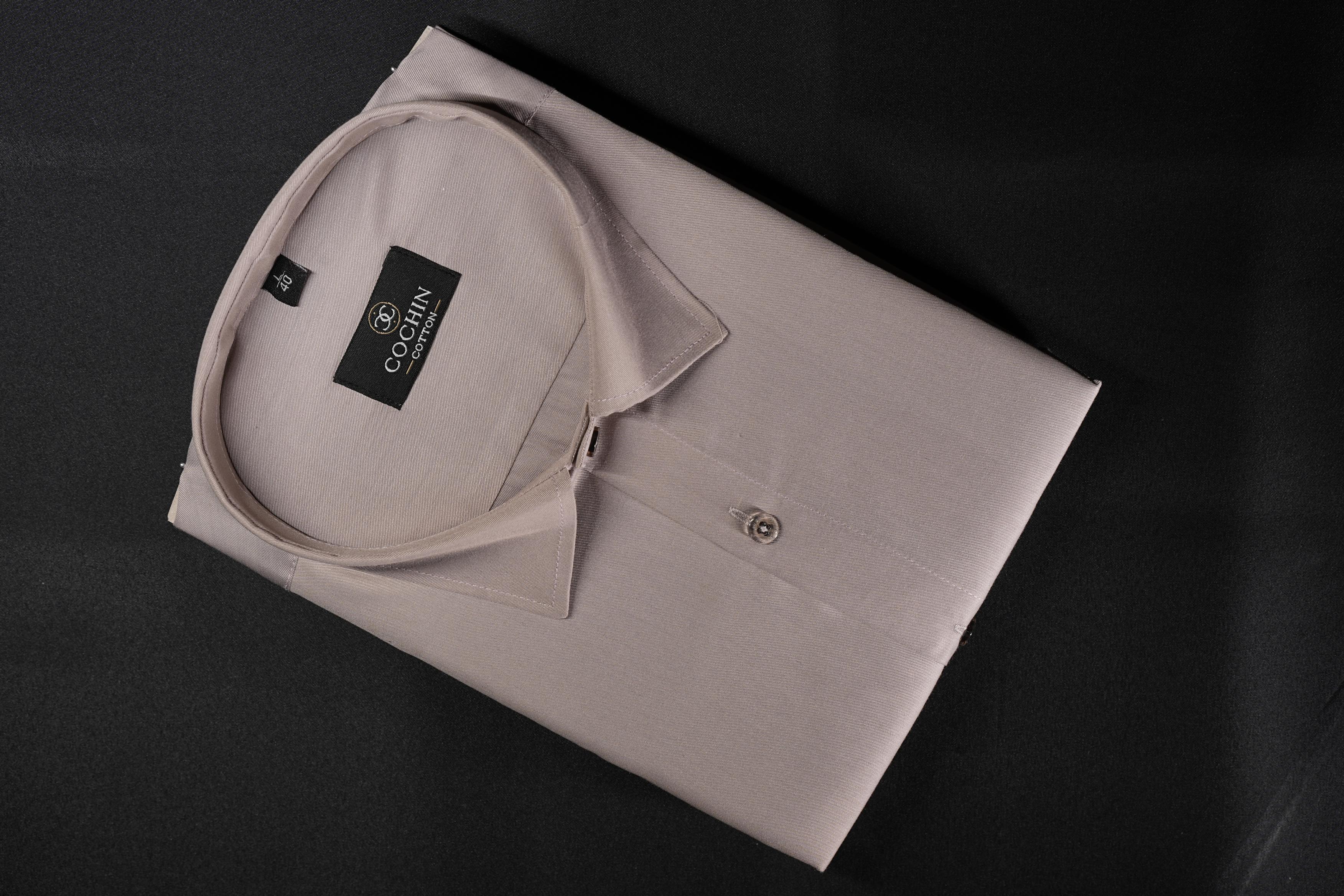 Cochin Cotton Solid Taupe Grey Satin Shirt