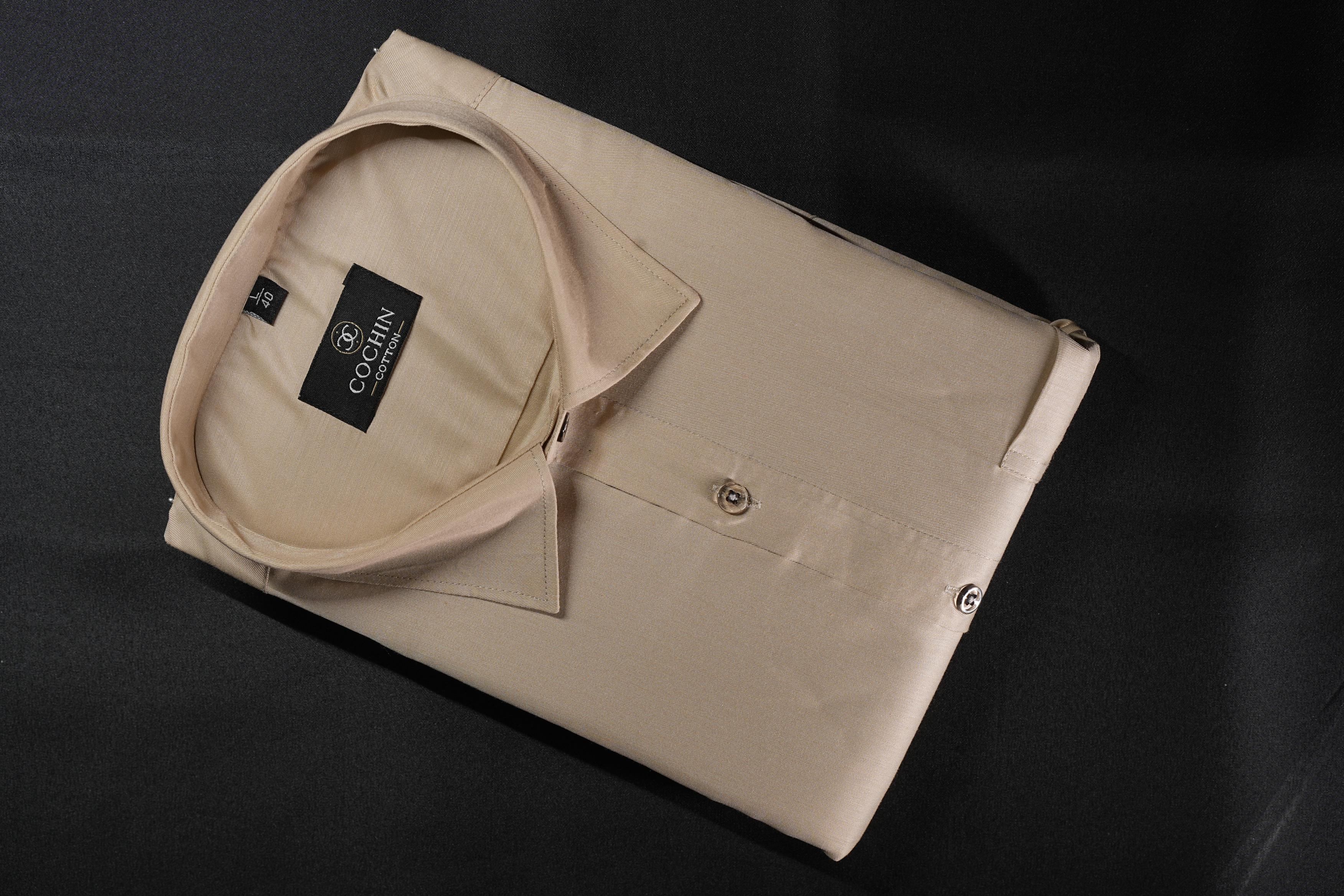 Cochin Cotton Solid Stone Beige Satin Shirt