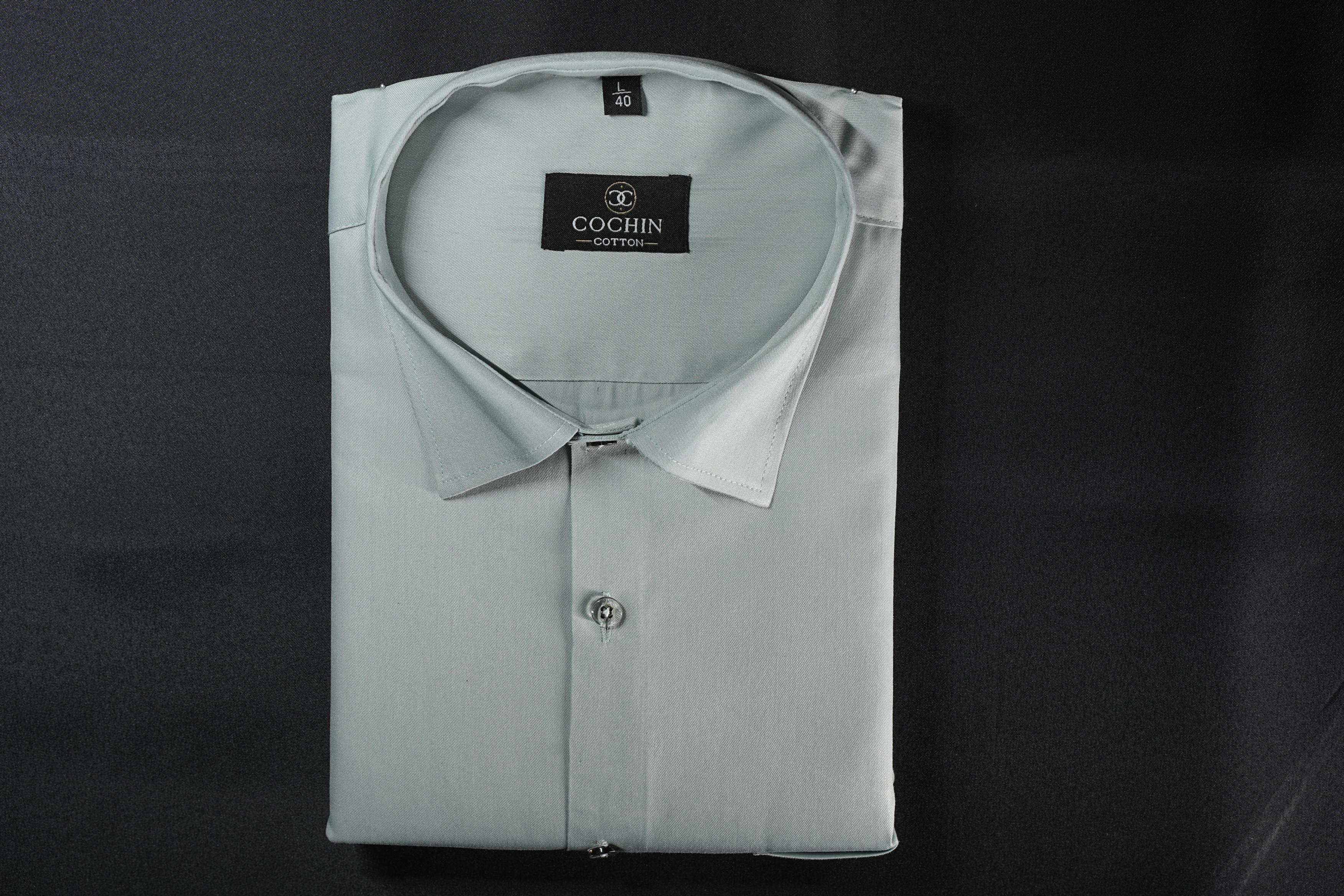 Cochin Cotton Solid Mint Green Satin Shirt