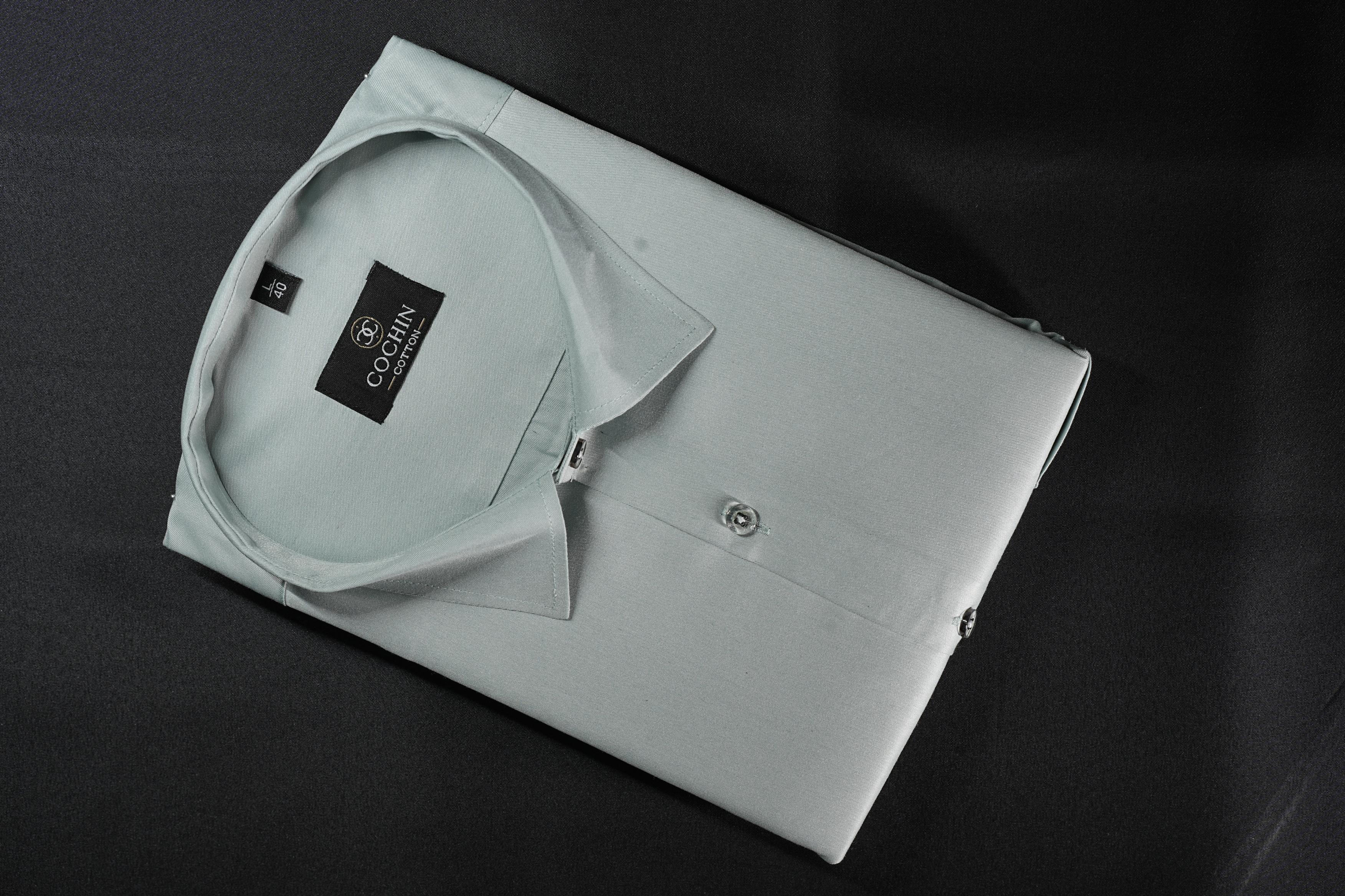 Cochin Cotton Solid Mint Green Satin Shirt