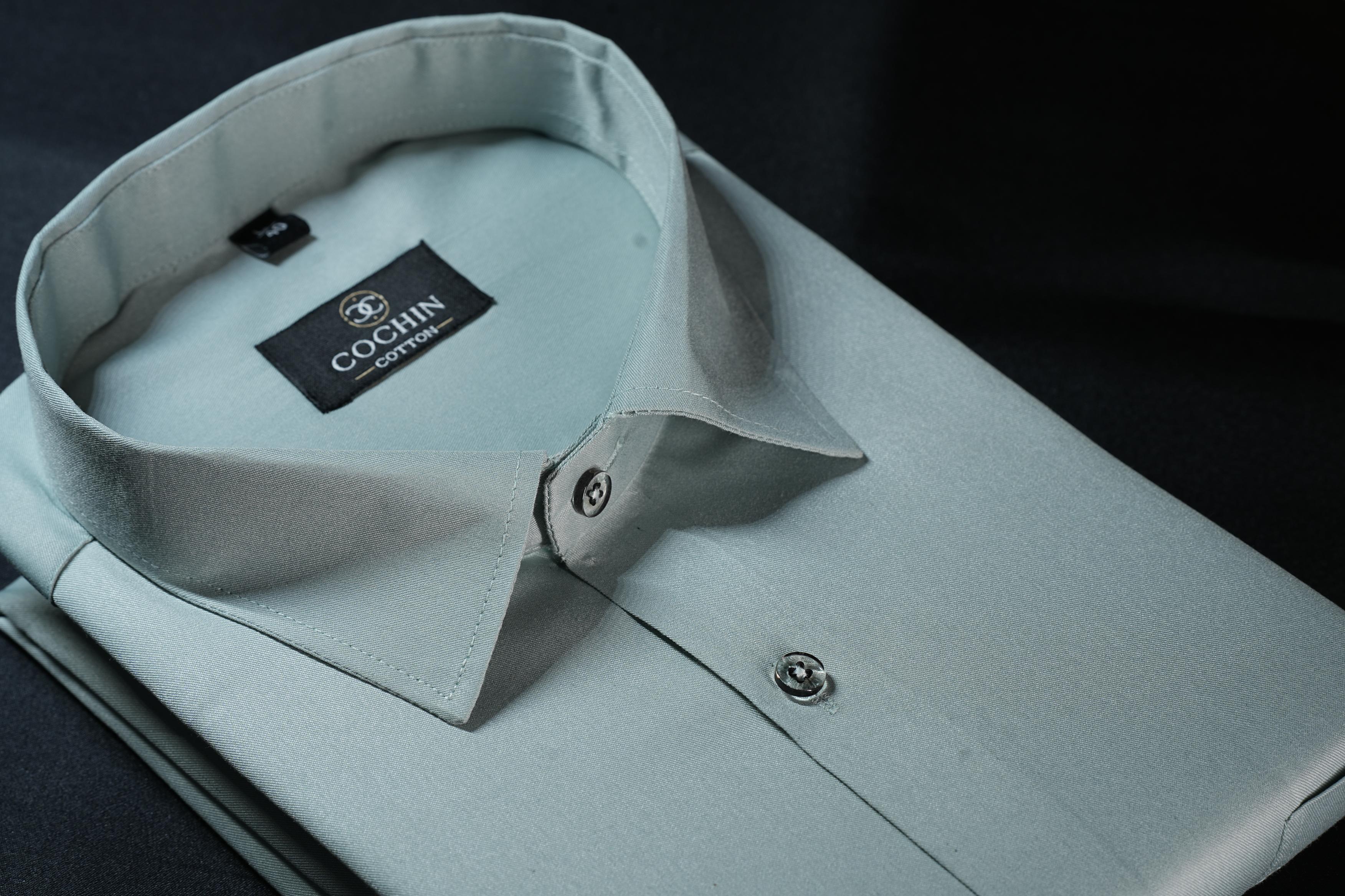 Cochin Cotton Solid Mint Green Formal Shirt