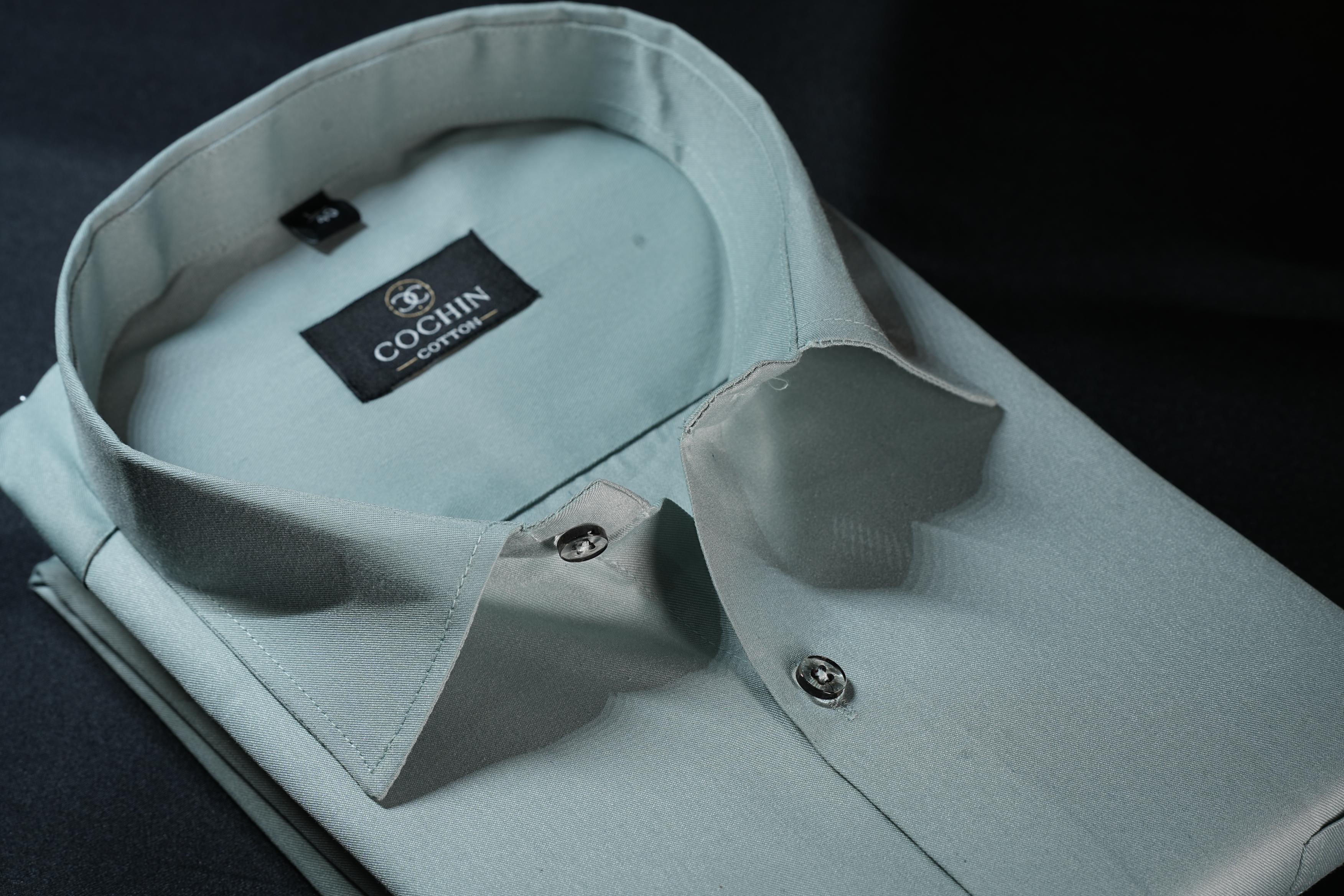 Cochin Cotton Solid Mint Green Formal Shirt
