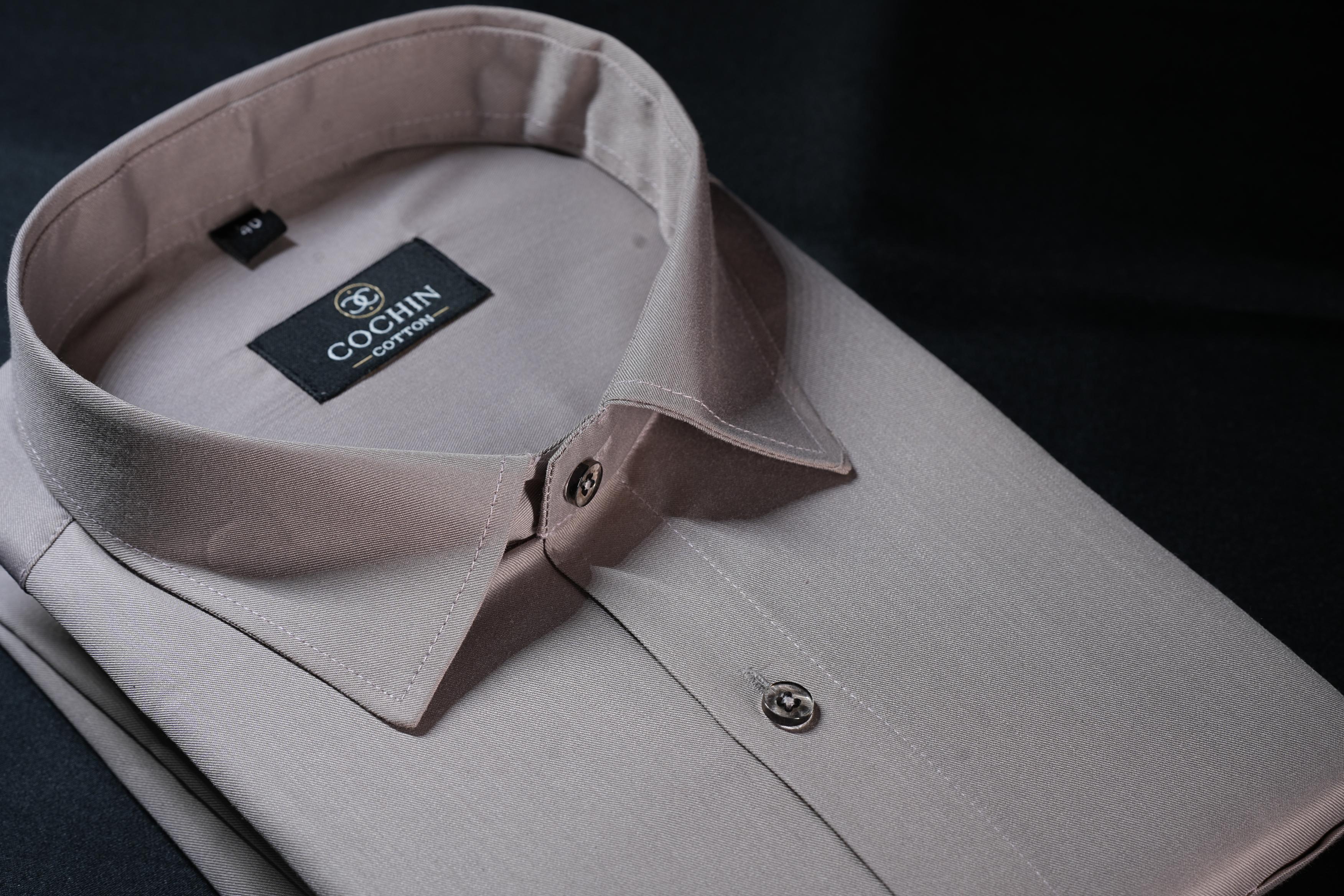Cochin Cotton Solid Taupe Grey Formal Shirt
