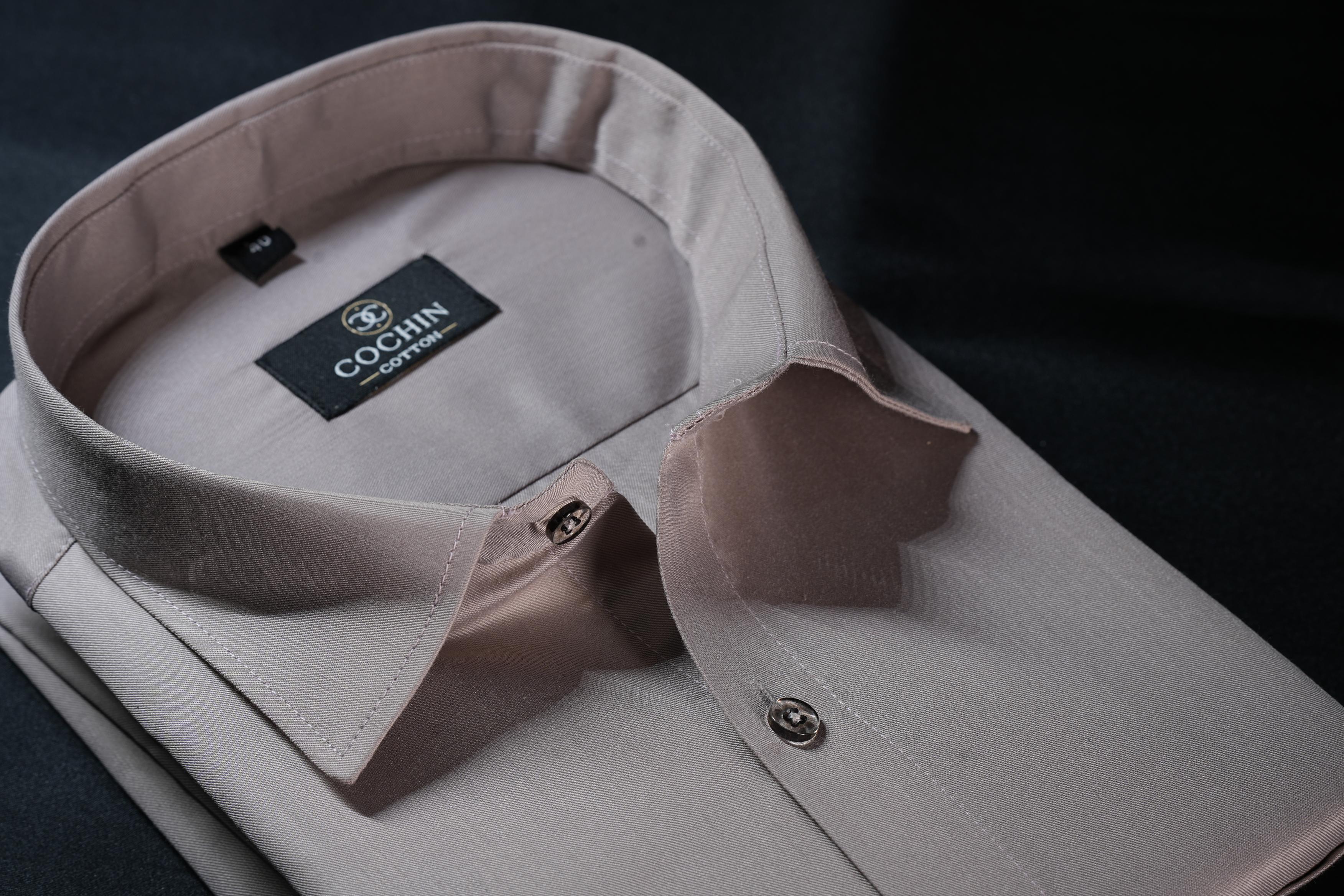 Cochin Cotton Solid Taupe Grey Formal Shirt