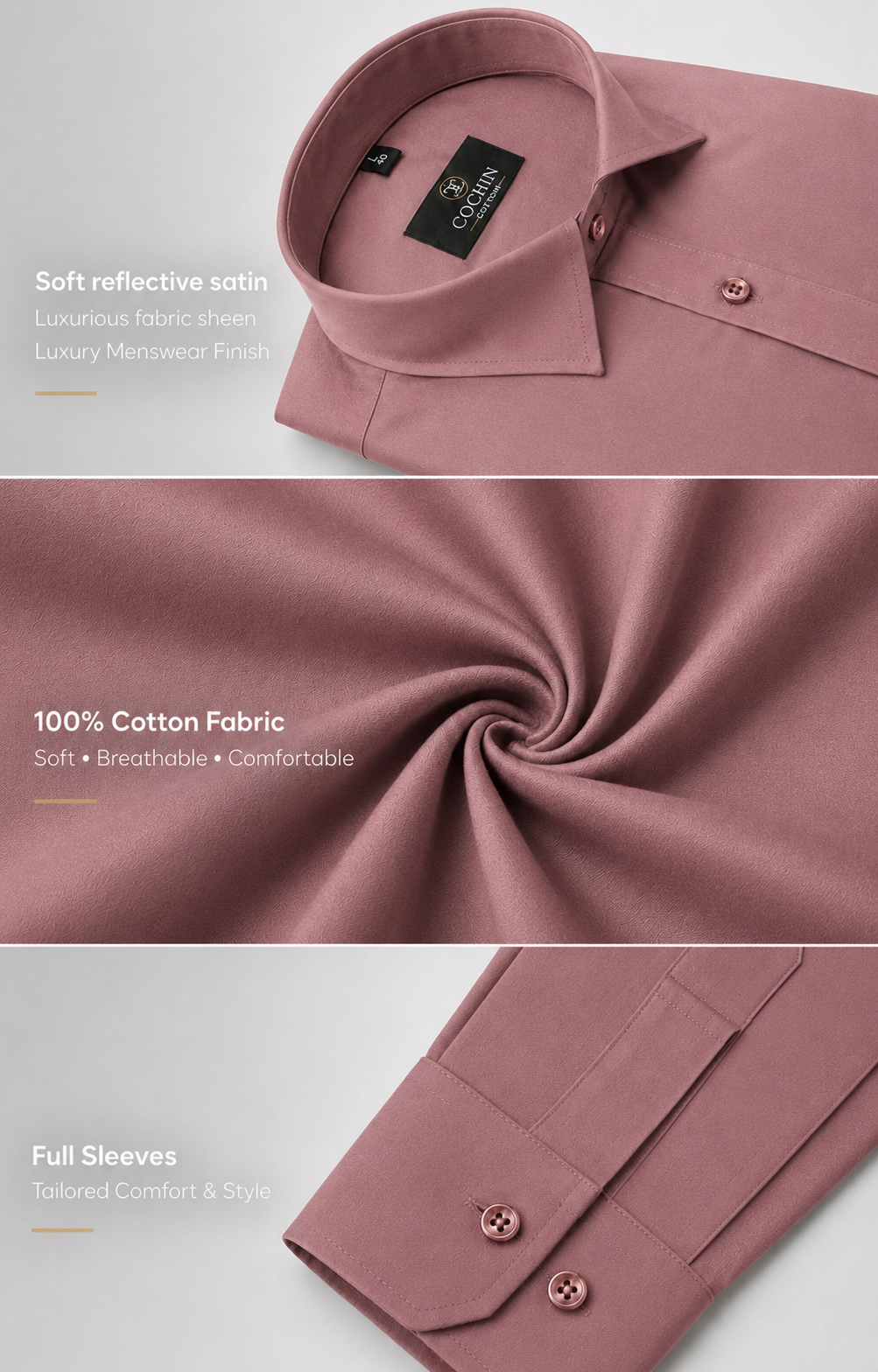 Cochin Cotton Solid Dusty Rose Satin Shirt