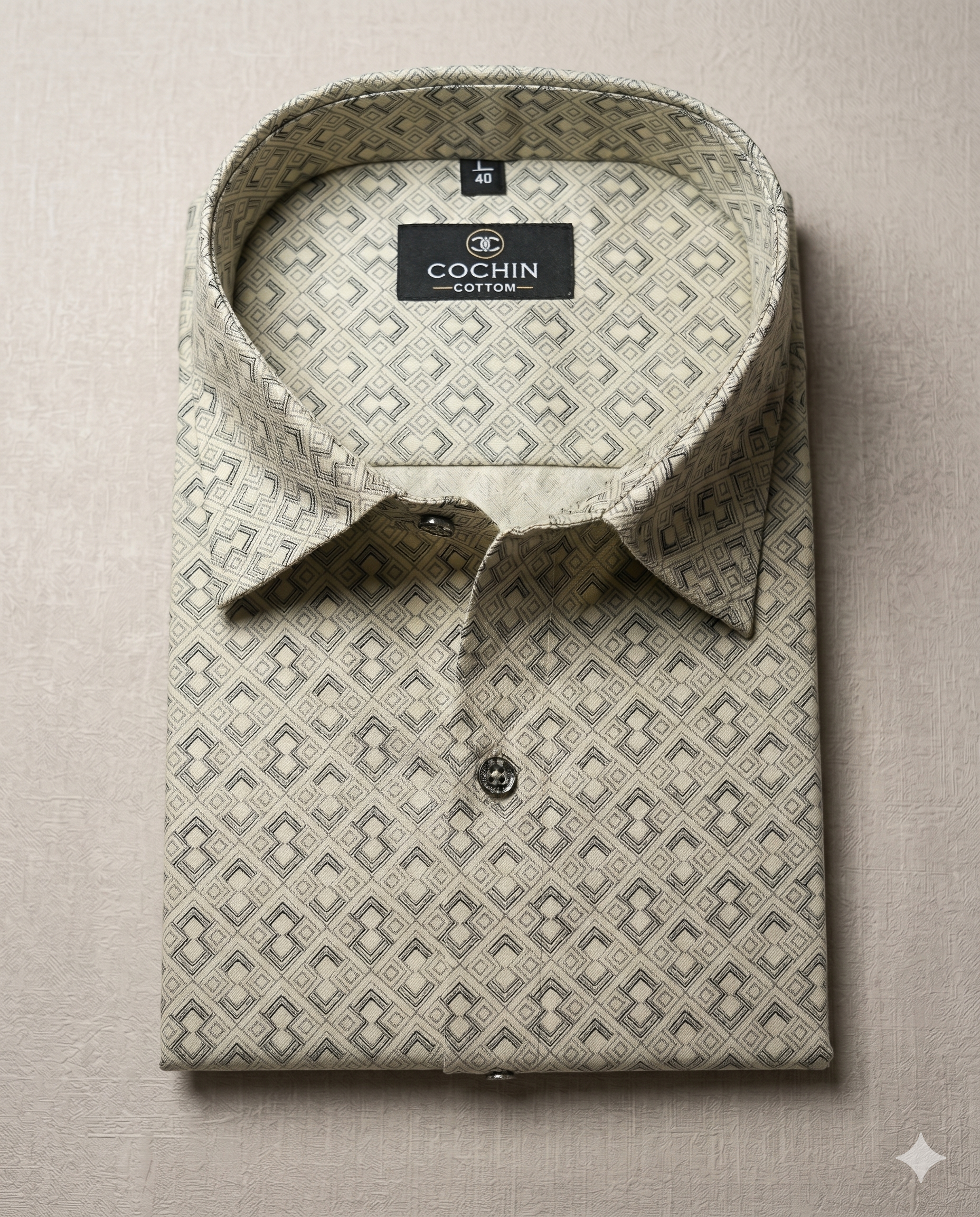 Cochin Cotton Ivory Geometric Printed Cotton Shirt