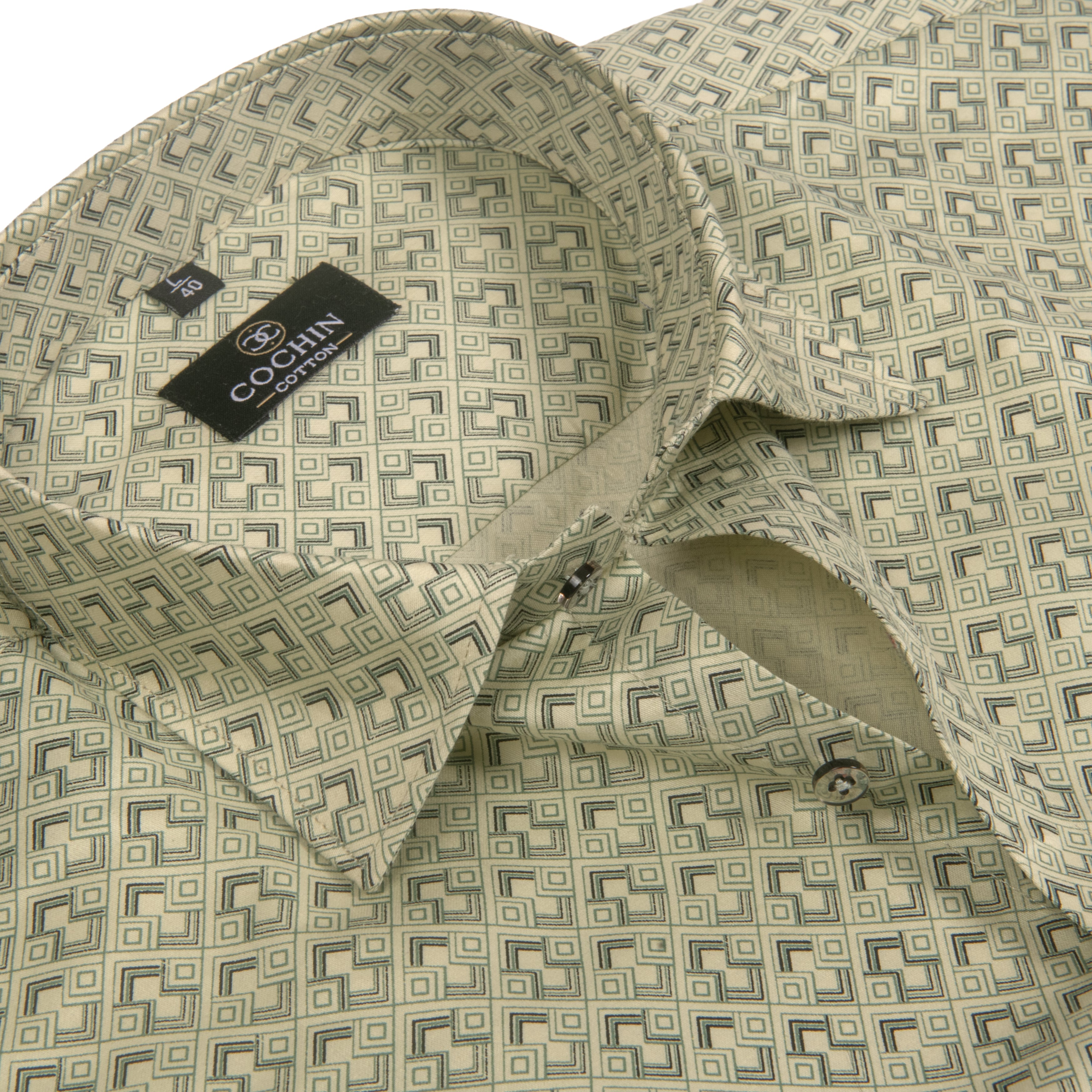 Cochin Cotton Ivory Geometric Printed Cotton Shirt
