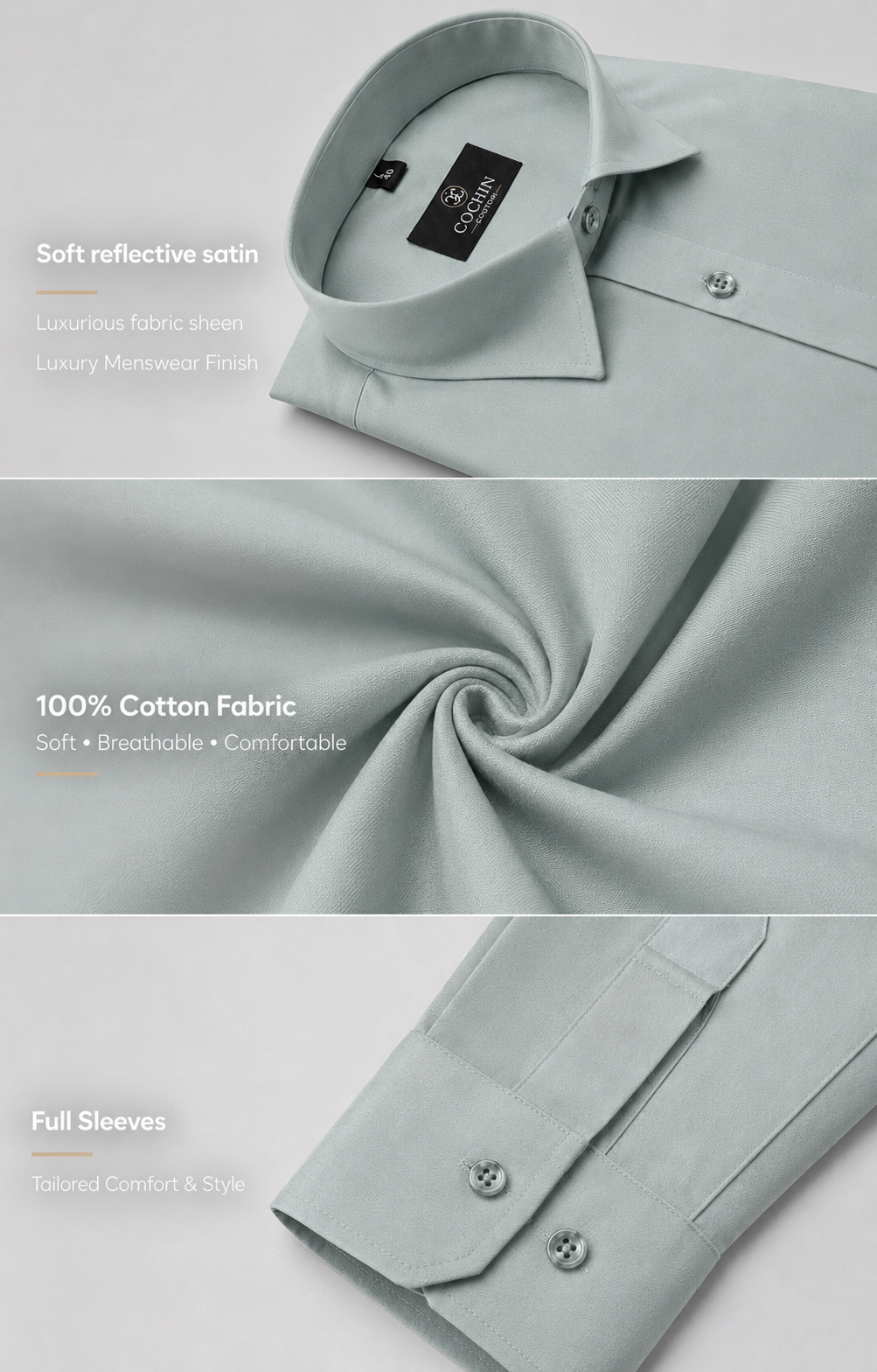 Cochin Cotton Solid Mint Green Satin Shirt
