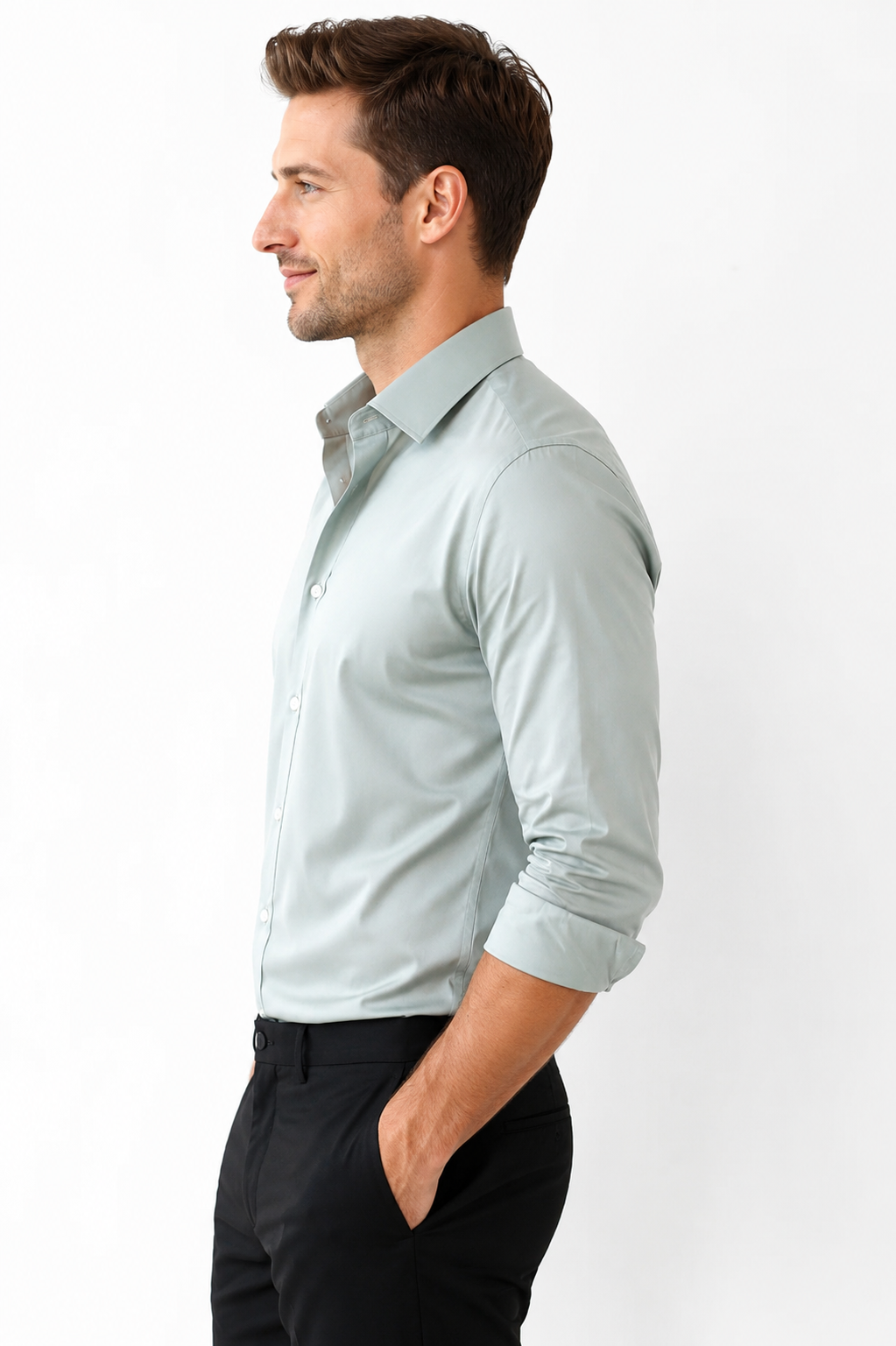 Cochin Cotton Solid Mint Green Satin Shirt