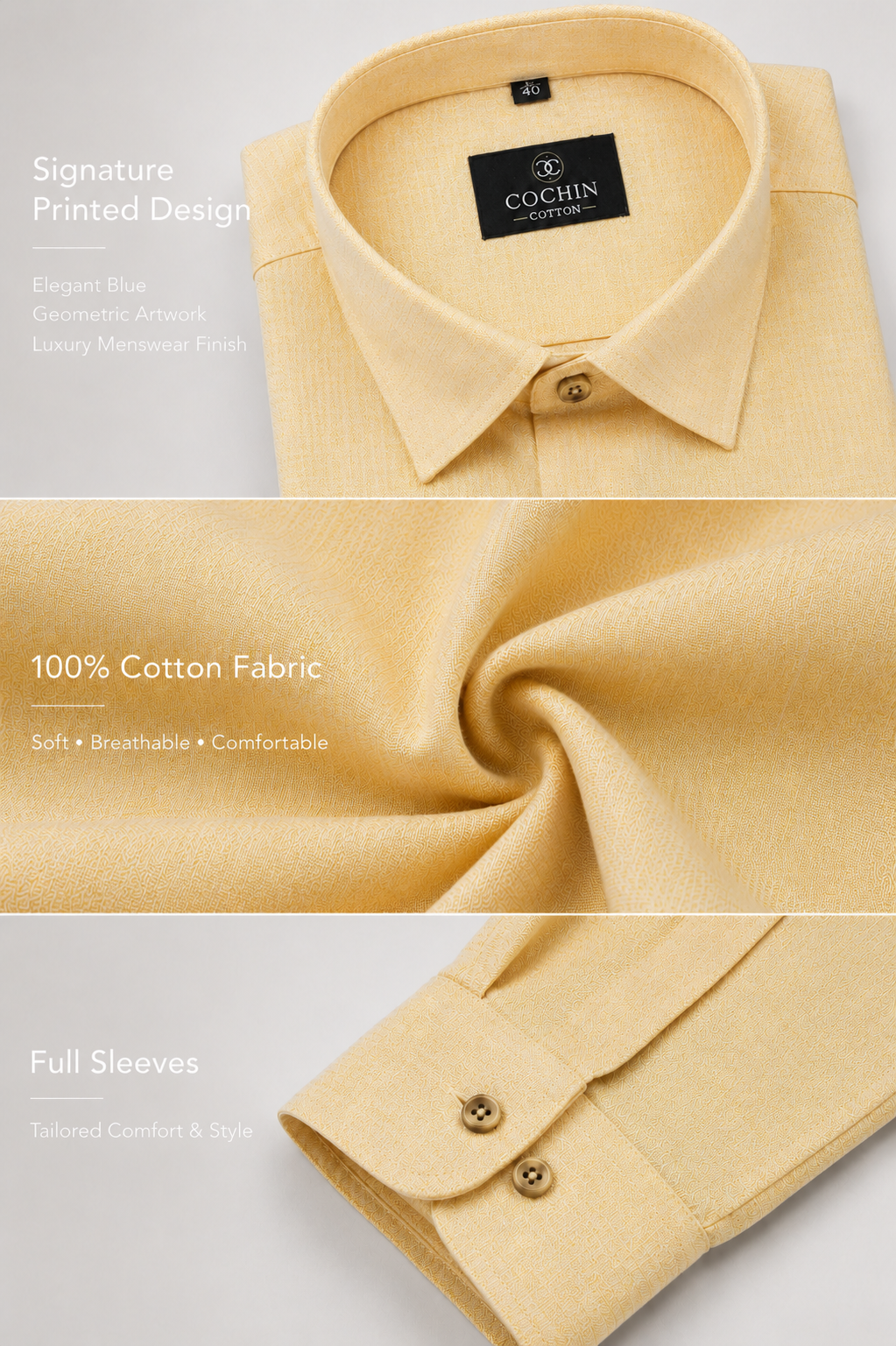 Beige shirt with Cochin label, showing fabric texture and sleeve details.