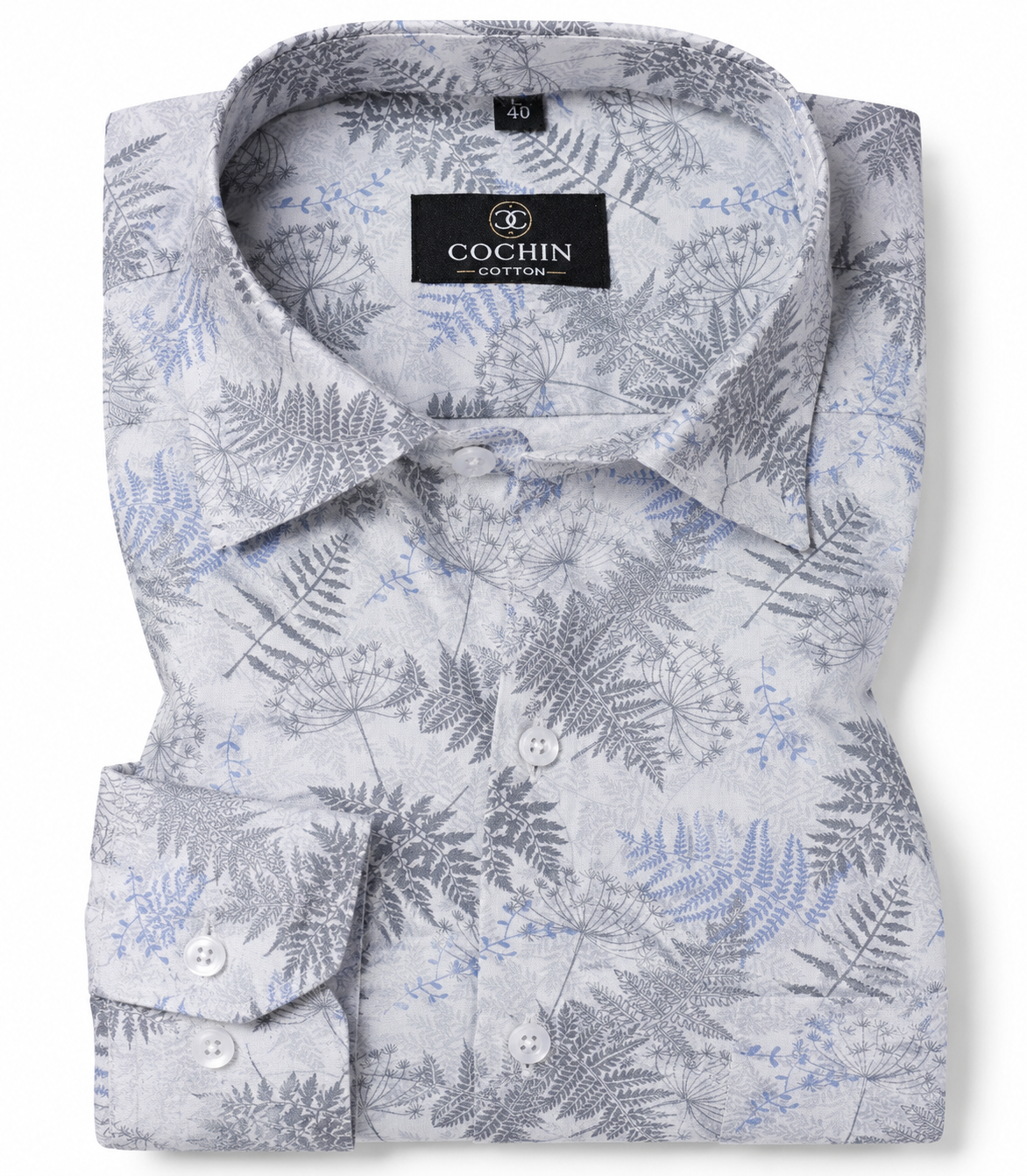 Floral patterned shirt with Cochin label on a white background