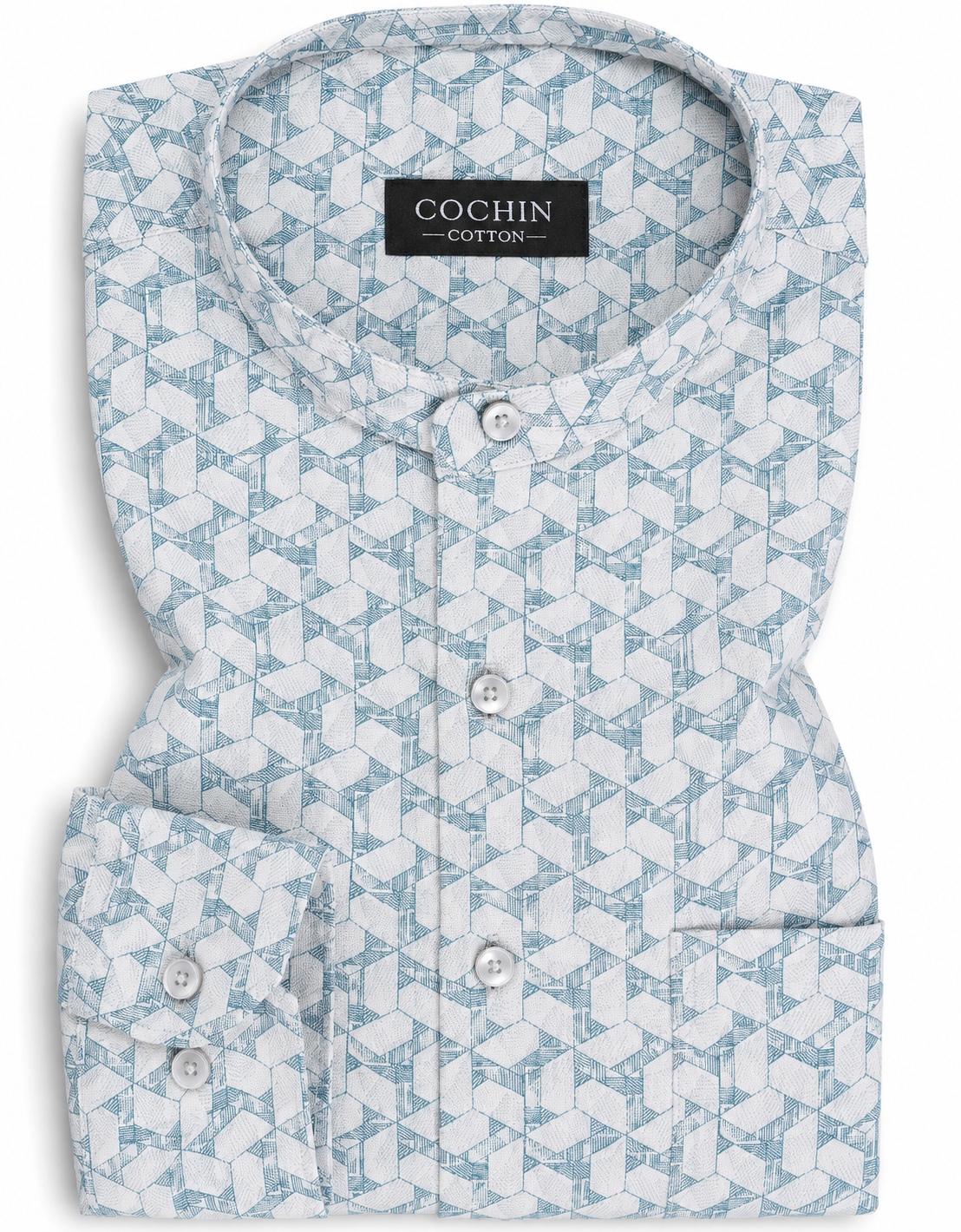 Cochin Cotton Aqua Geometric Printed Cotton Shirt