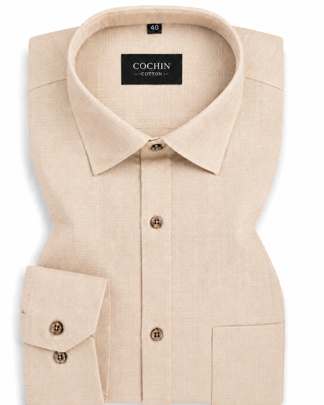 Beige dress shirt with collar and button details on a white background, featuring 'Cochin' branding.