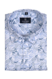 Cochin Cotton Sky Blue Patchwork Printed Cotton Shirt