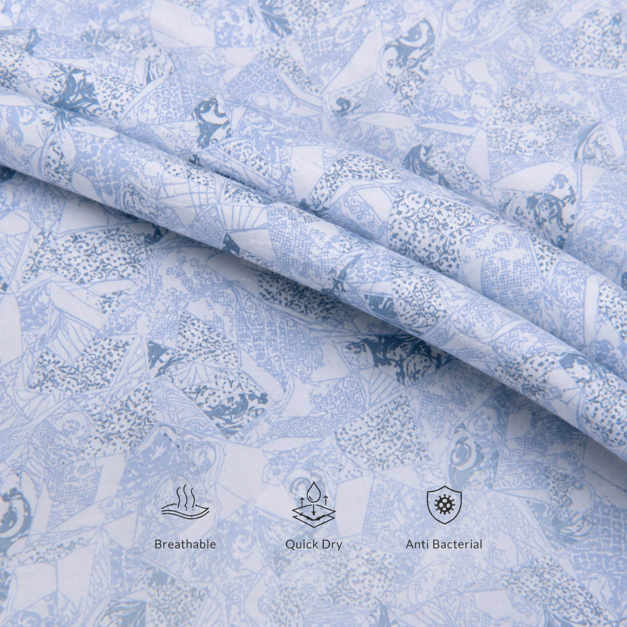 Cochin Cotton Sky Blue Patchwork Printed Cotton Shirt