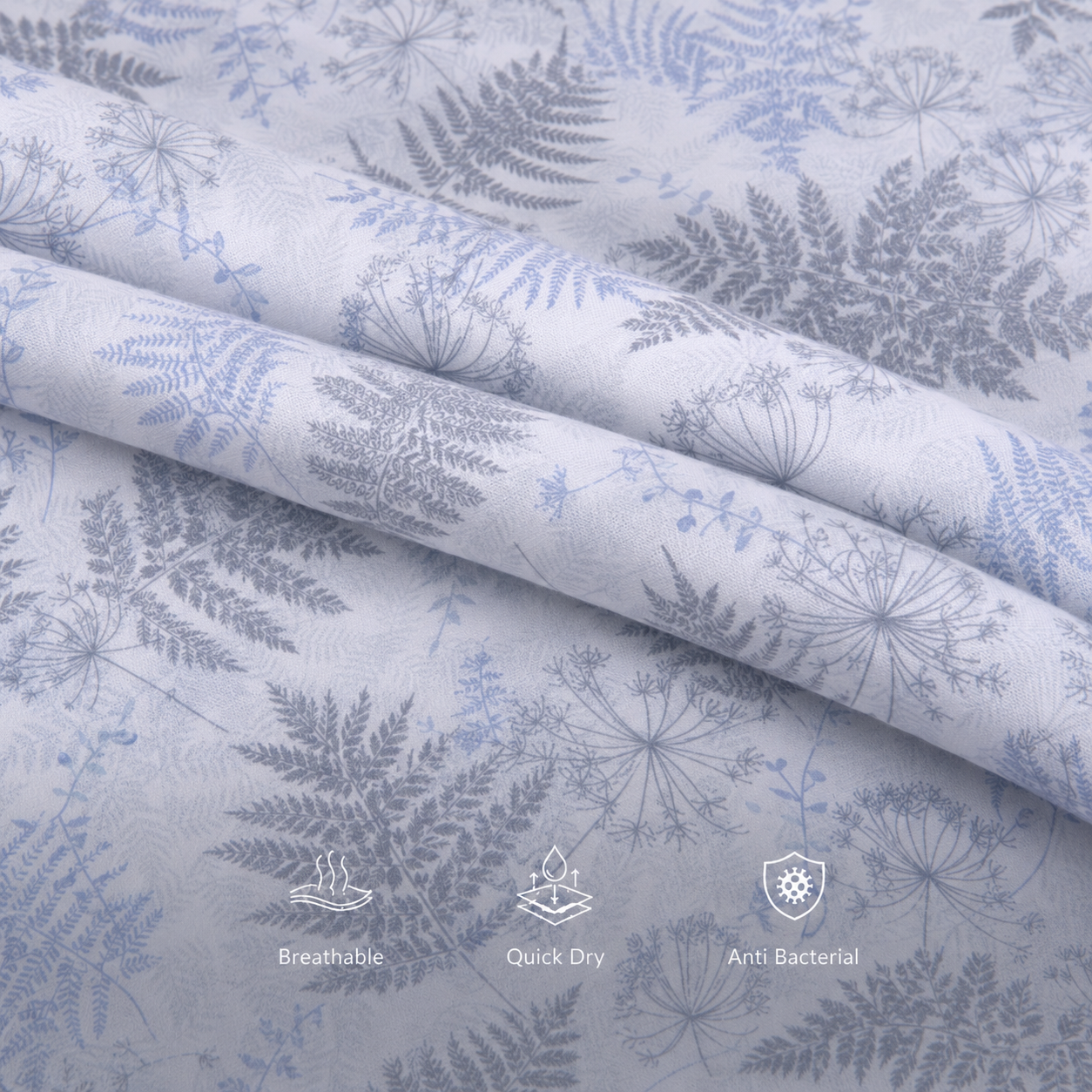 Cochin Cotton Grey-Blue Botanical Printed Cotton Shirt
