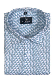 Cochin Cotton Sky Blue Geometric Printed Cotton Shirt
