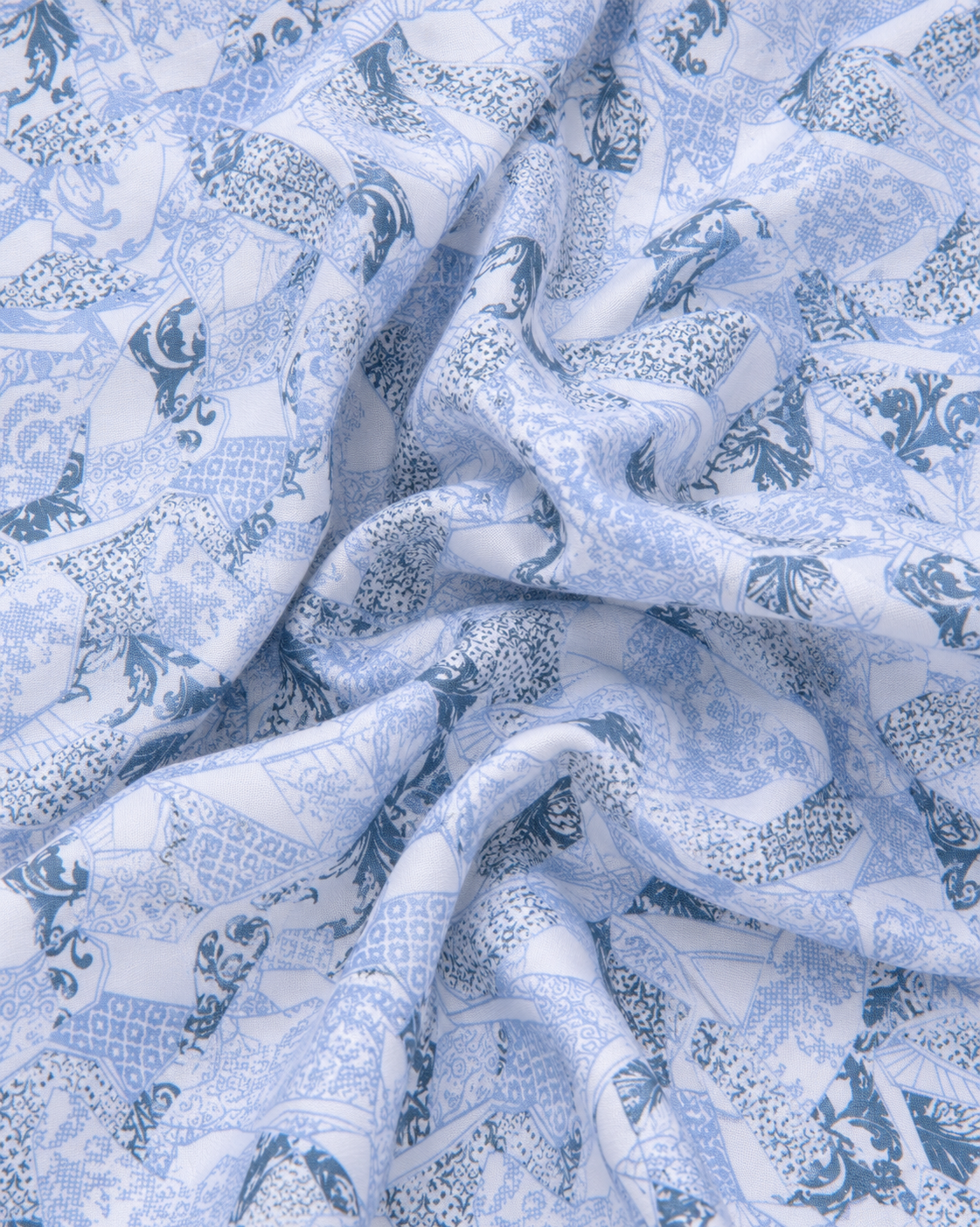 Cochin Cotton Sky Blue Patchwork Printed Cotton Shirt